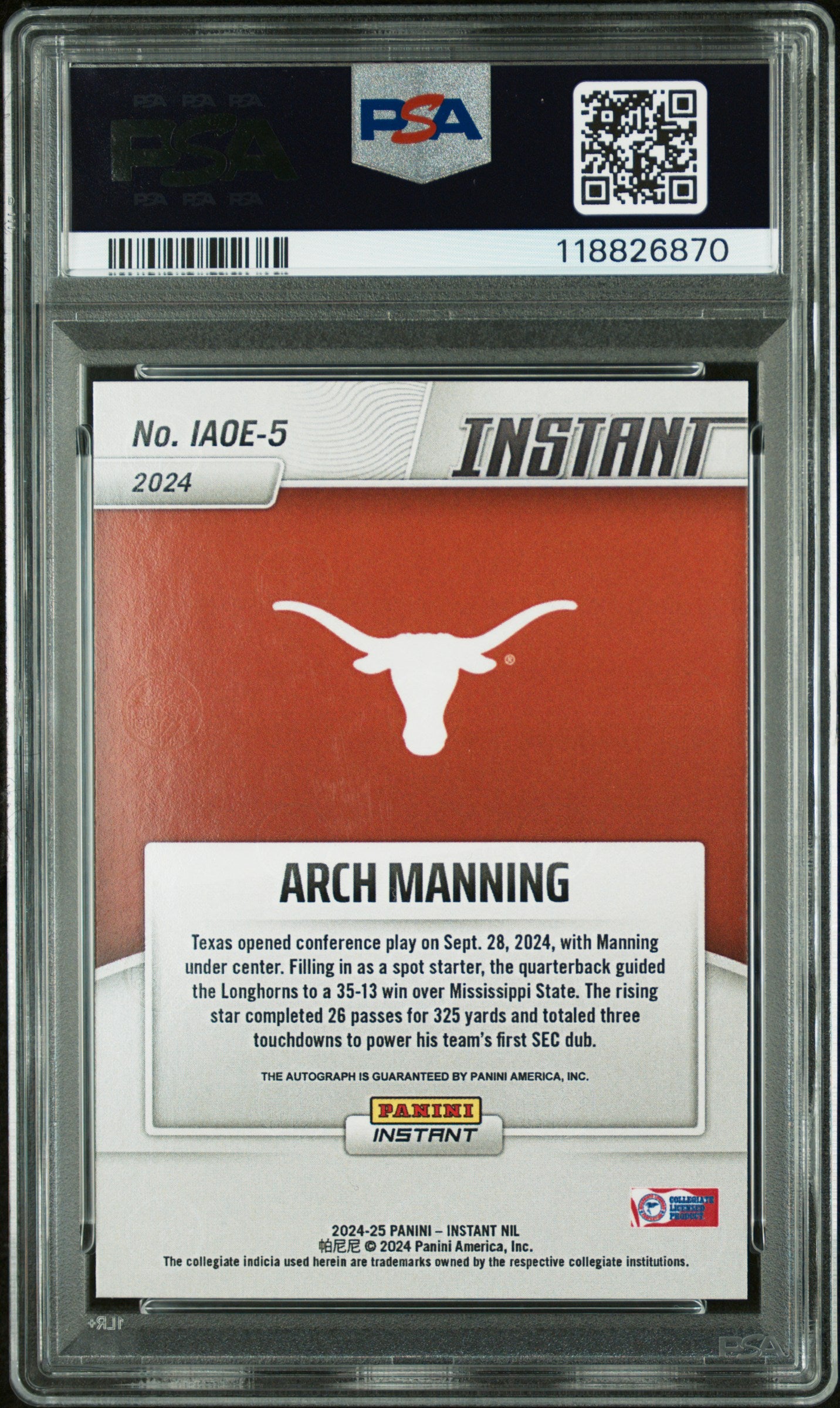 2024 Panini Instant NIL - Arch Manning -  Open Edition Auto-  PSA 10 Auto 10