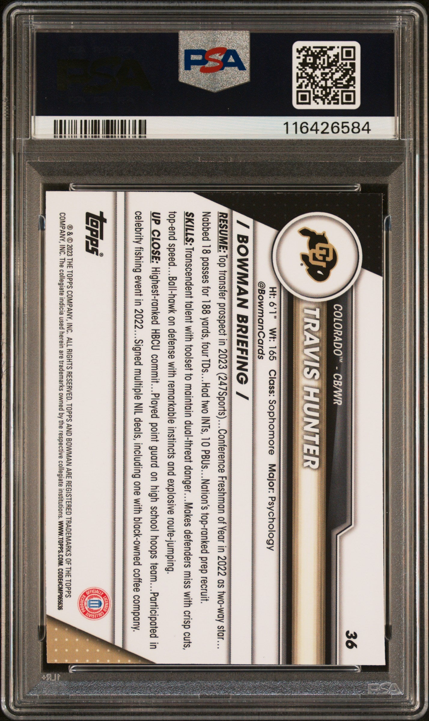 2023 Bowman Chrome - Travis Hunter - Bowman 1st - #36 - PSA 10 - GEM MINT