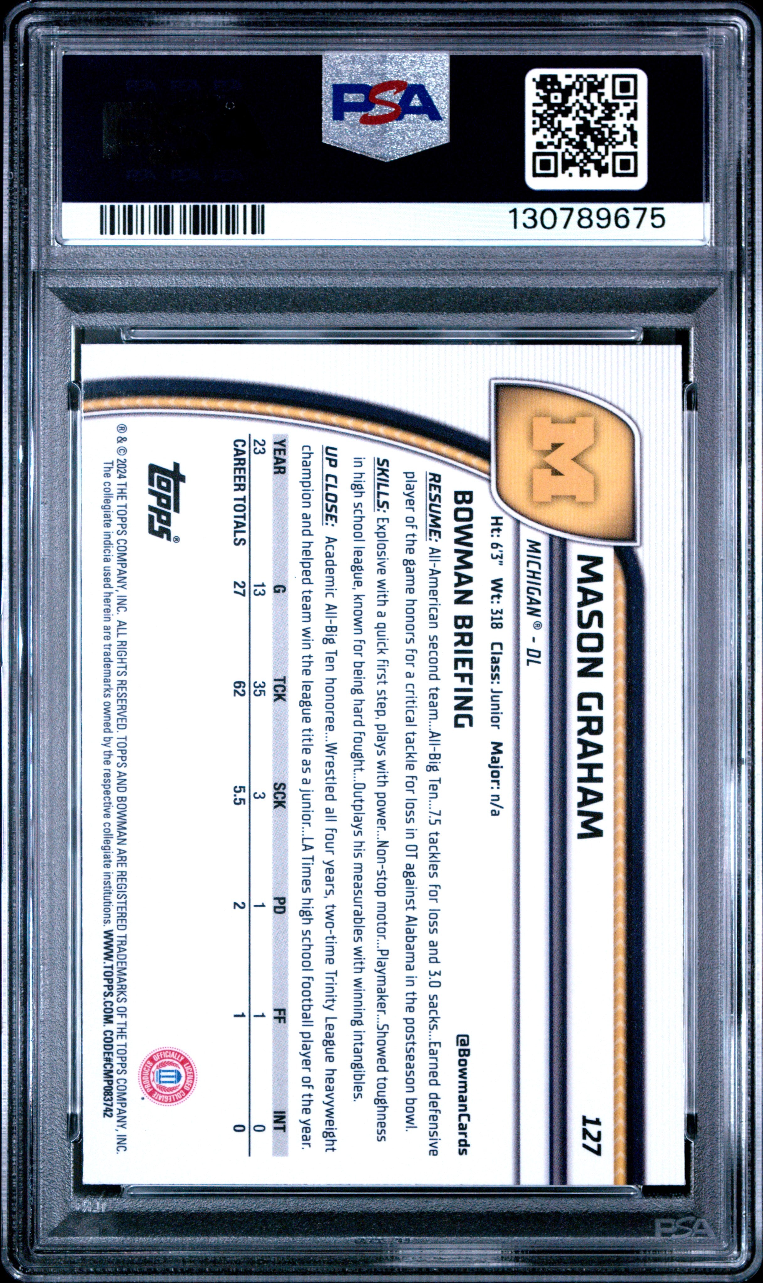 2024 Bowman Sapphire - Mason Graham - Bowman 1st #127 - PSA 10 GEM MINT