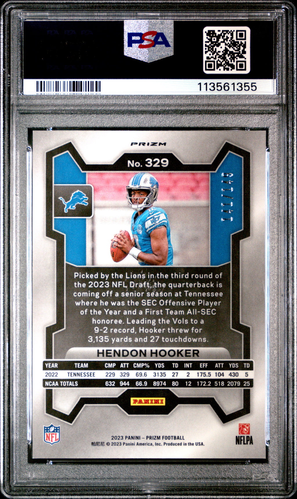 2023 Prizm - Hendon Hooker - Red Wave 141/149 - #329 - PSA 10 - GEM MINT