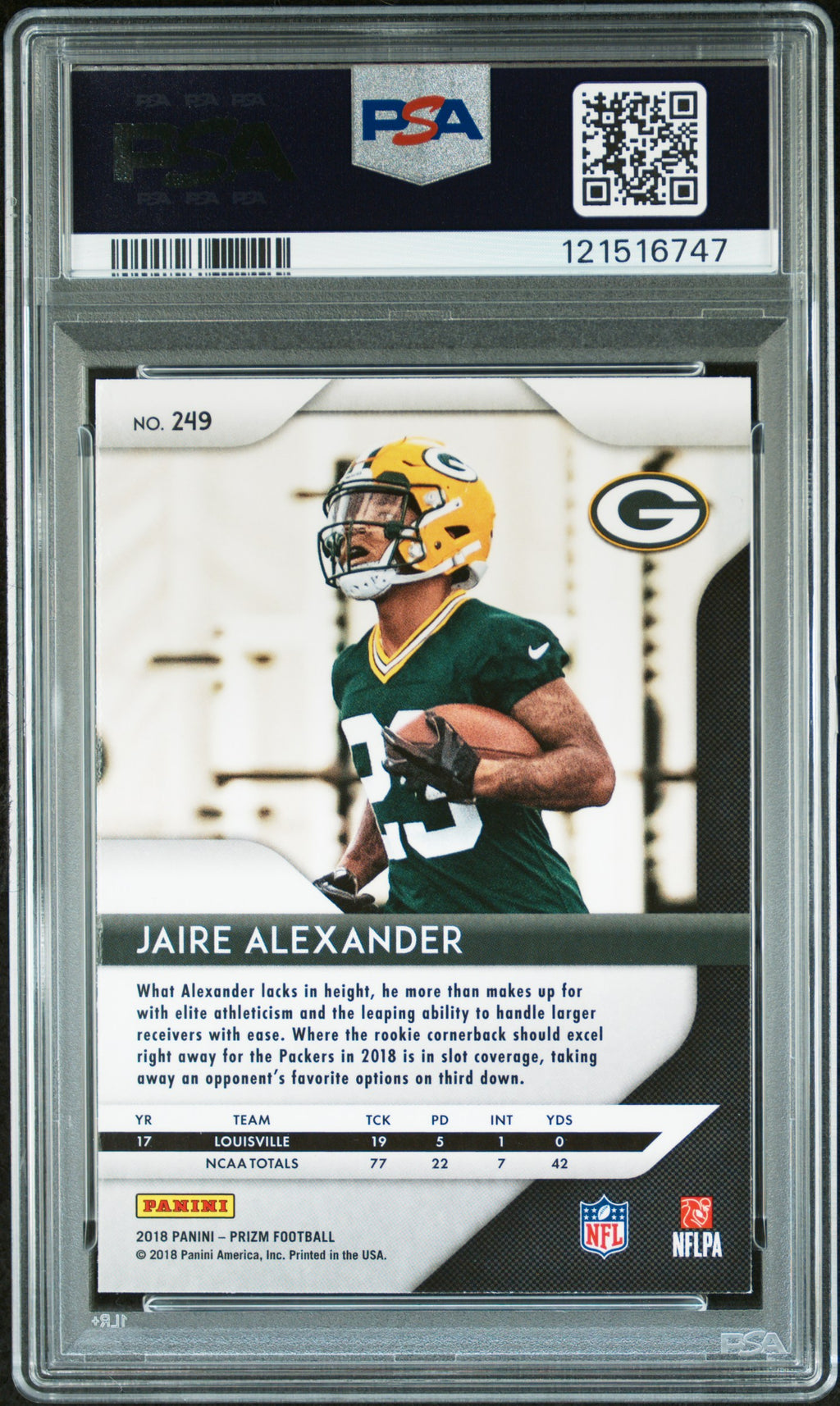 2018 Prizm - Jaire Alexander - RC - Rookie - #249 - PSA 8