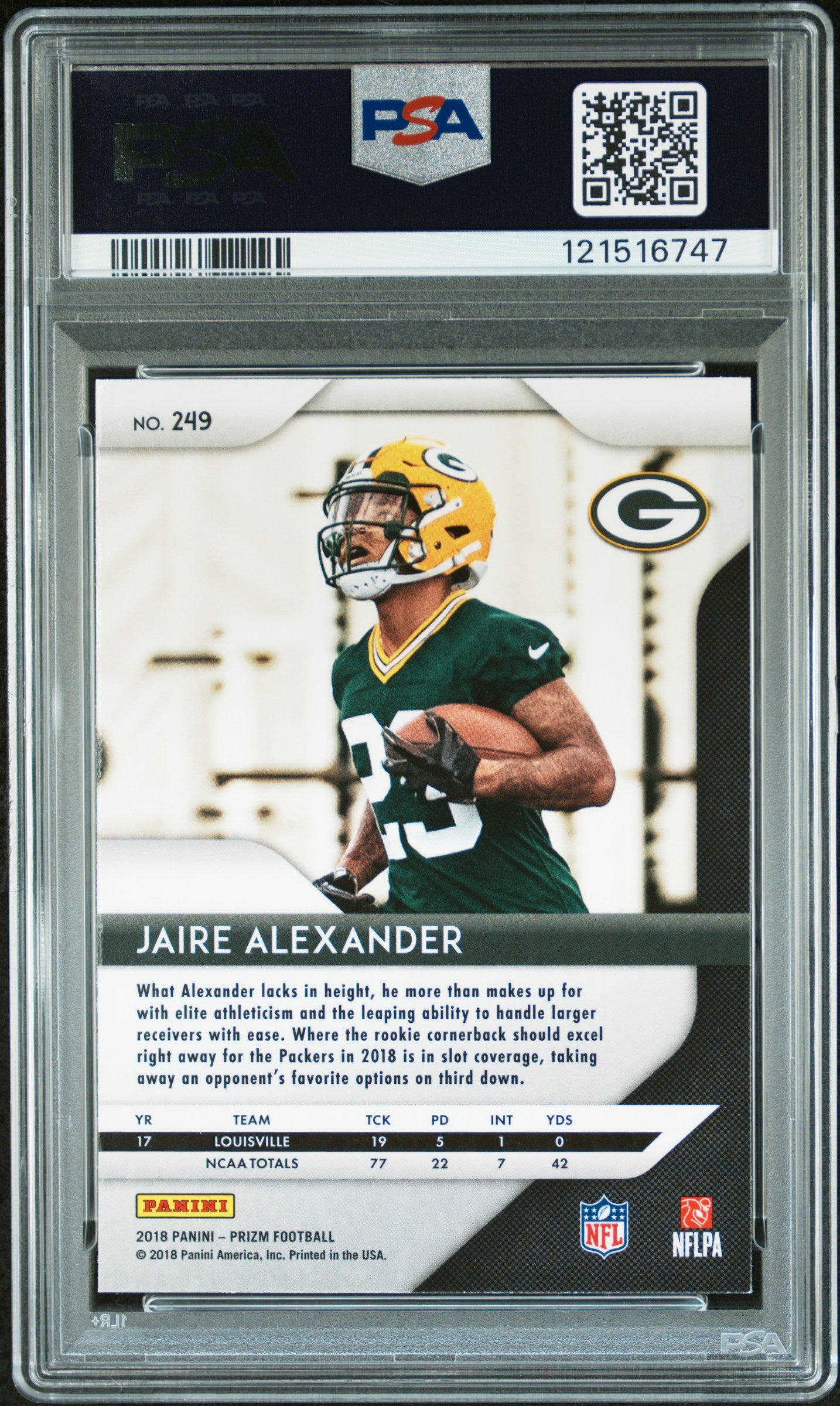 2018 Prizm - Jaire Alexander - RC - Rookie - #249 - PSA 8