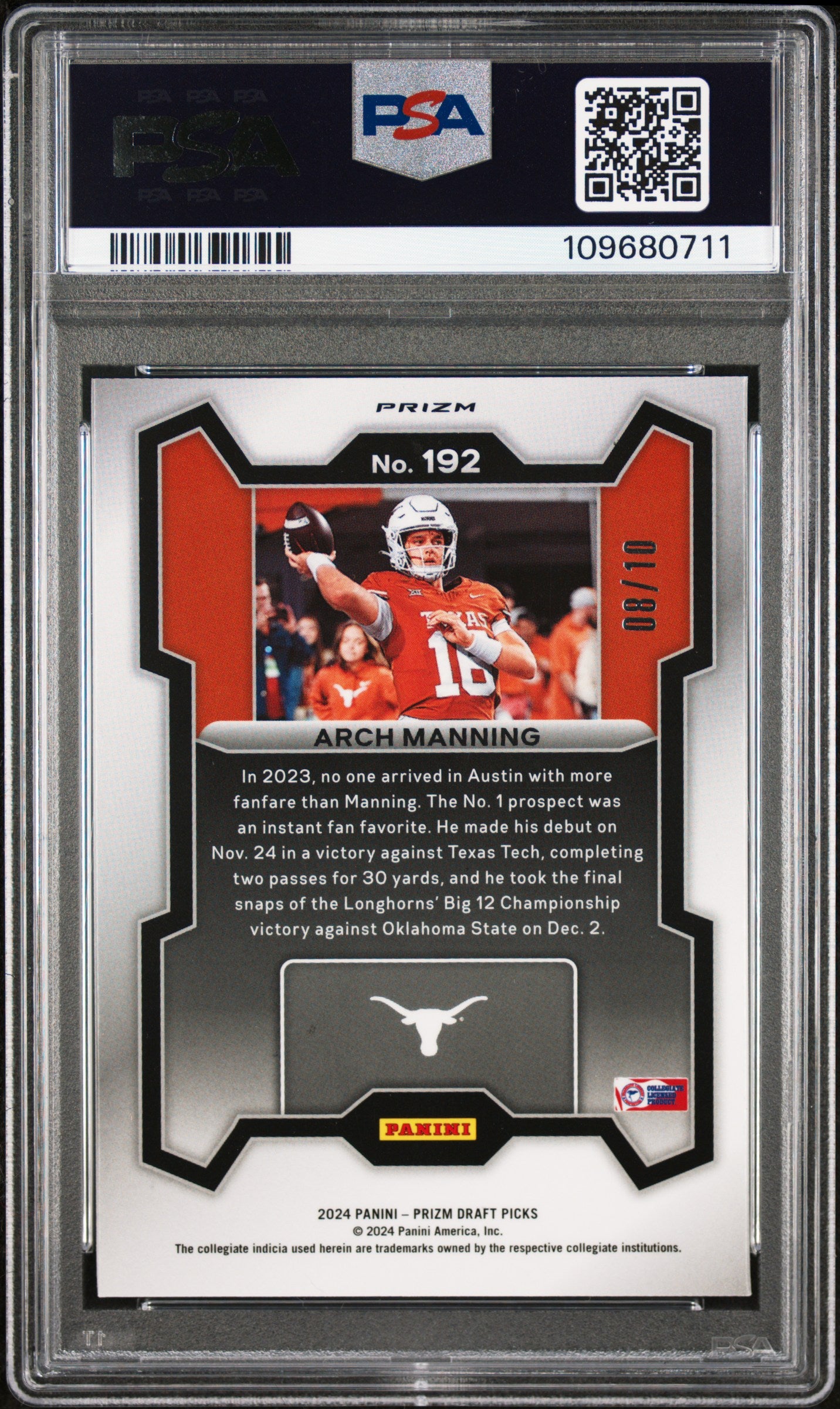2024 Prizm Draft Picks -  Arch Manning - Gold 8/10 - PSA 9 - #192
