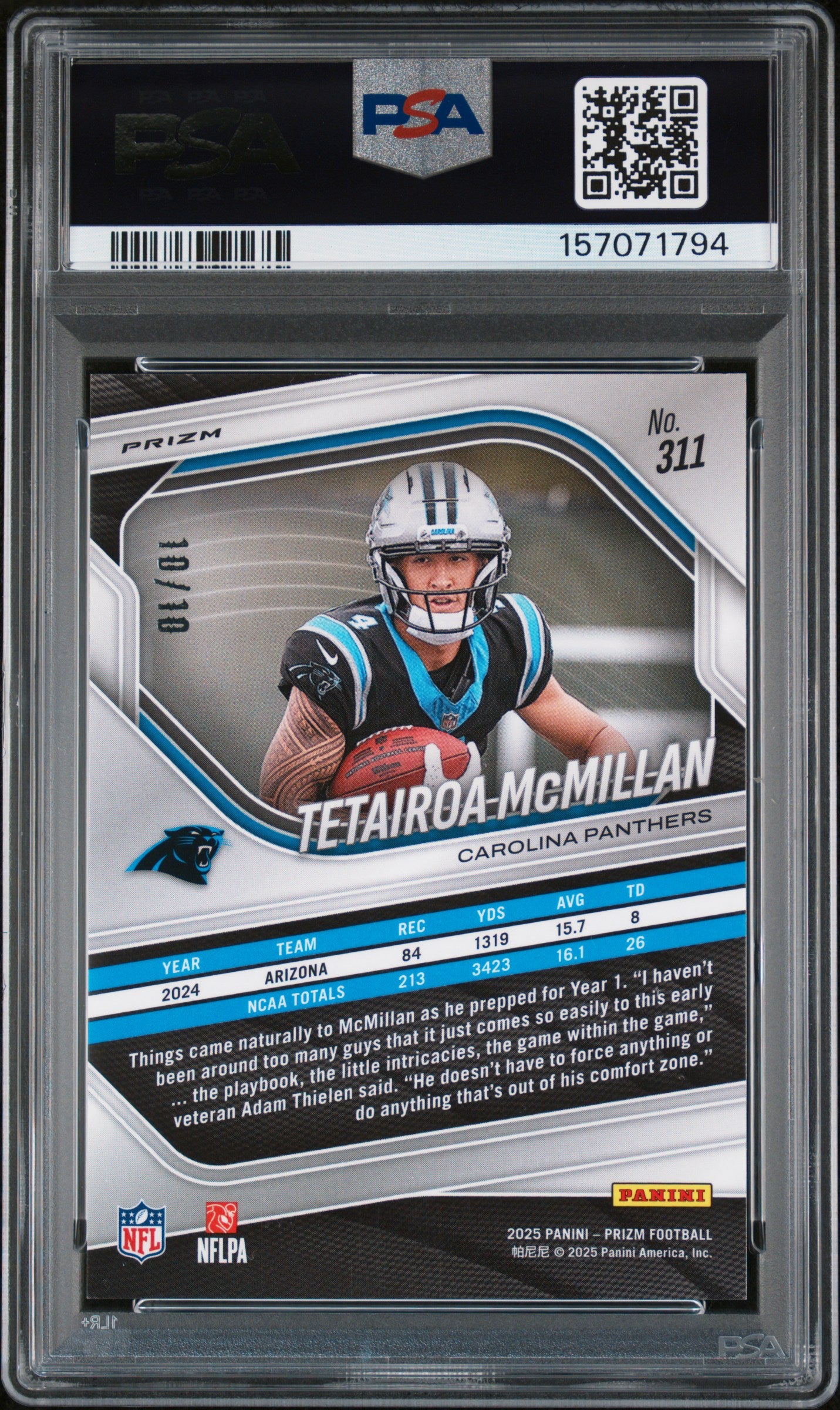 2025 Panini Prizm Tetairoa McMillan RC Choice Gold Rookie #/10 Panthers