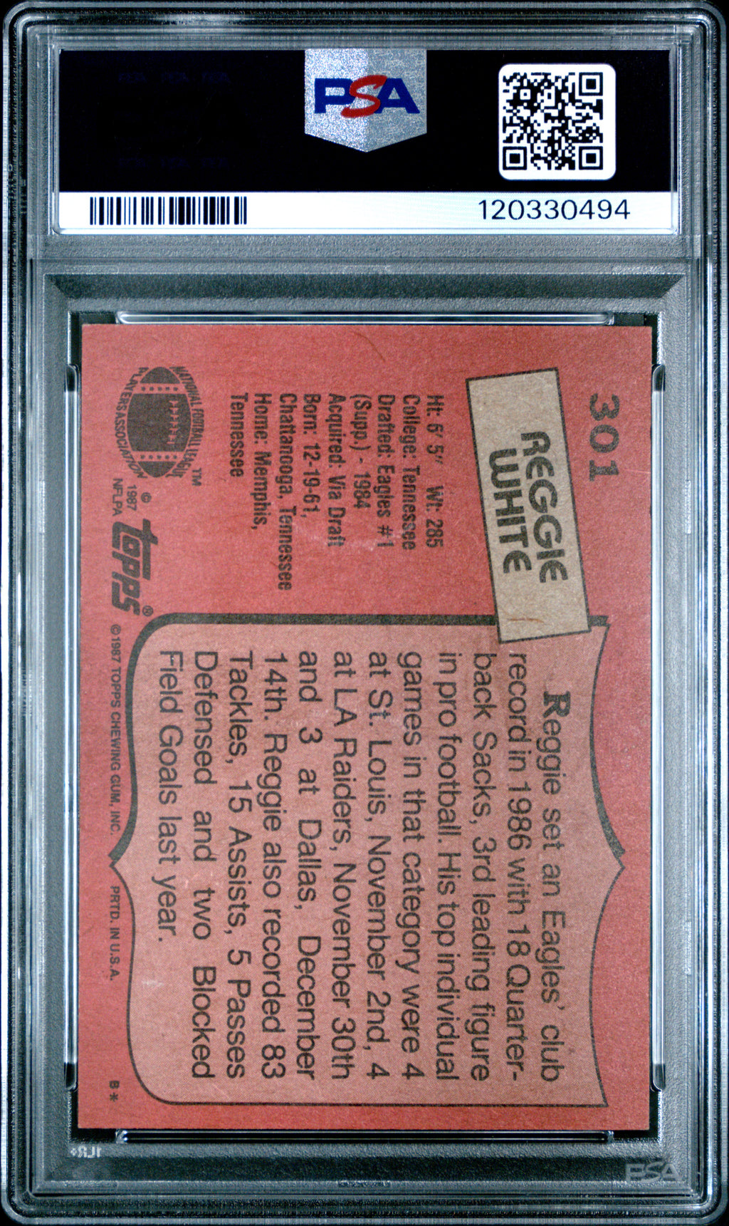 1987 Topps Reggie White #301 PSA 8