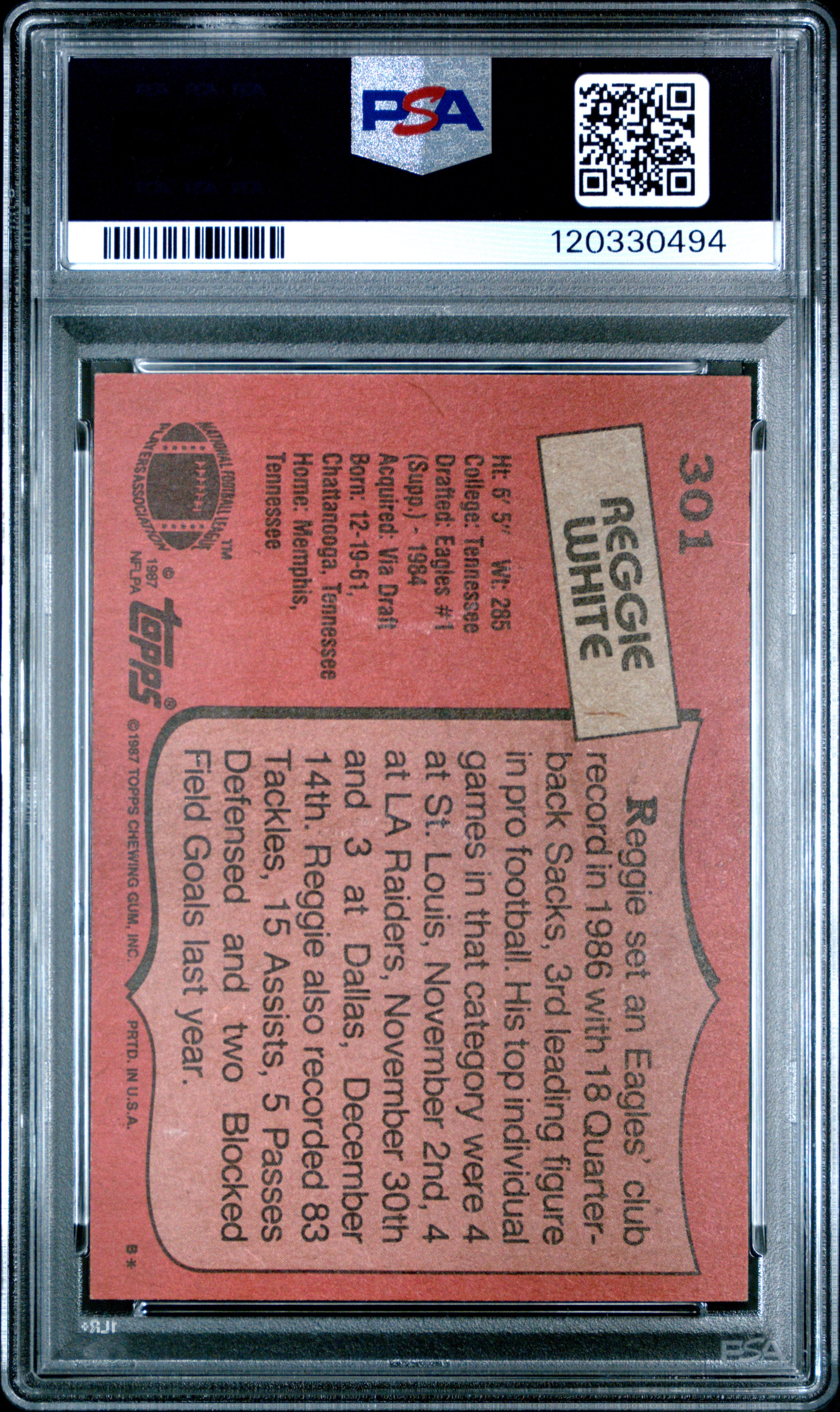1987 Topps Reggie White #301 PSA 8