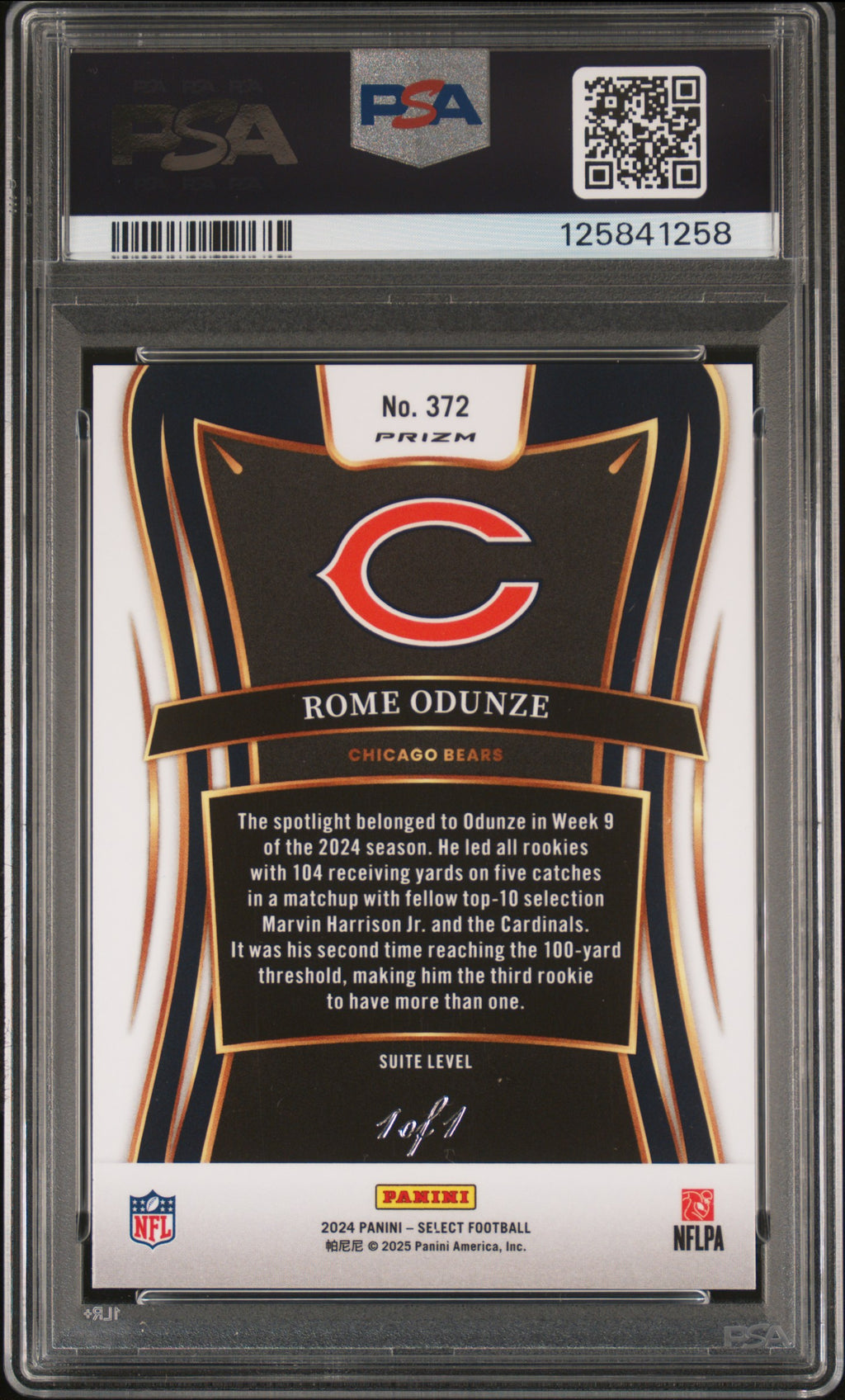 2024 Select - Rome Odunze - Black Disco 1/1 - RC Rookie - PSA 10 - GEM MINT
