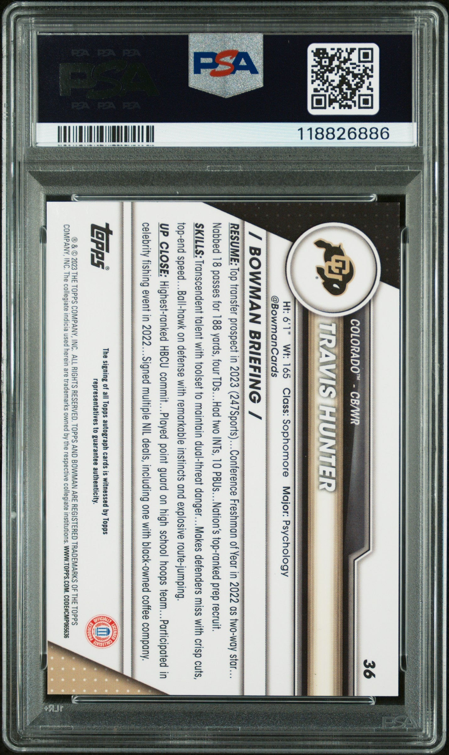 2023 Bowman Chrome - Travis Hunter  - Autograph - #36 - PSA 10 Auto 9 - GEM MINT