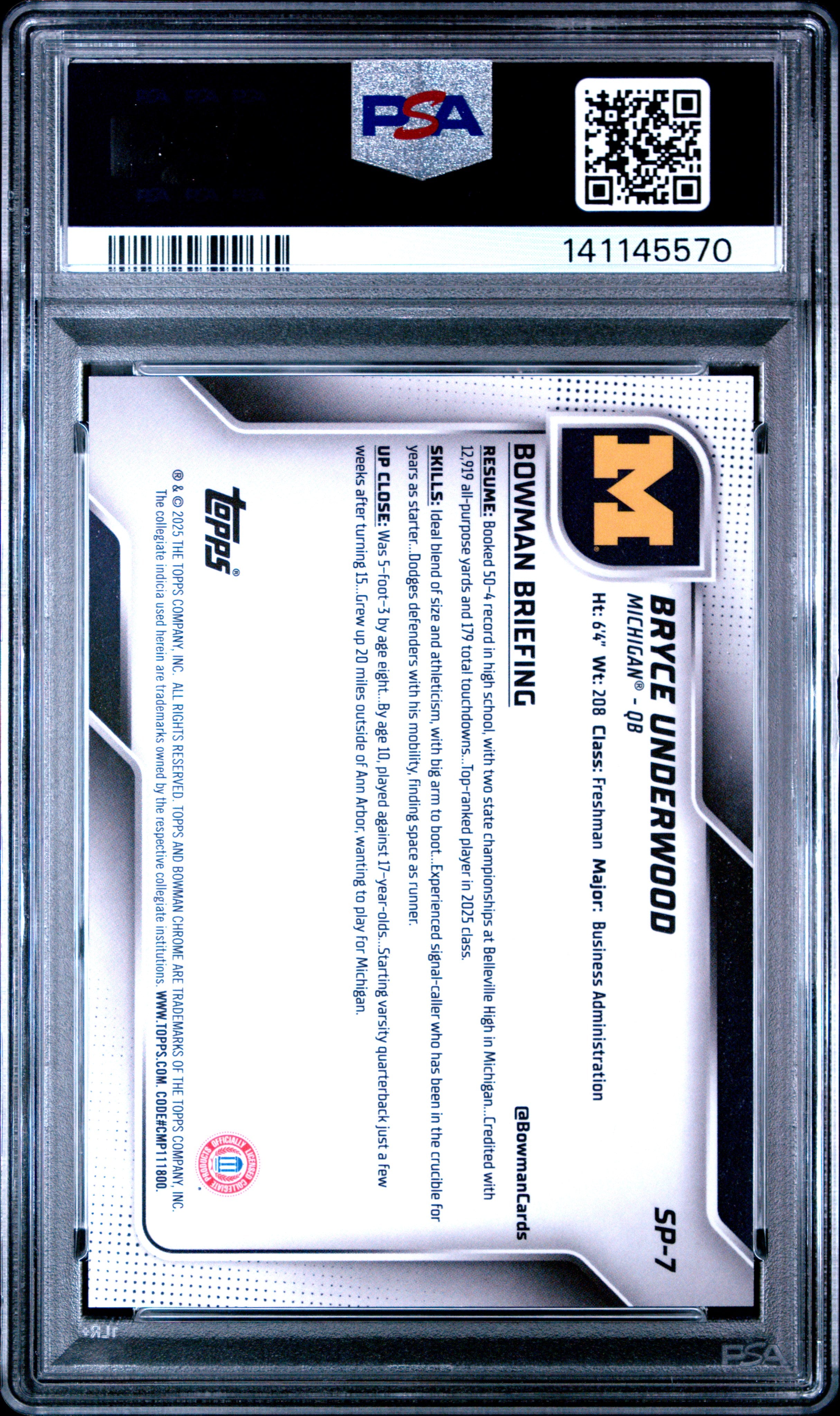 2025 Bowman Chrome -  Bryce Underwood - Silver Image Variation - PSA 9