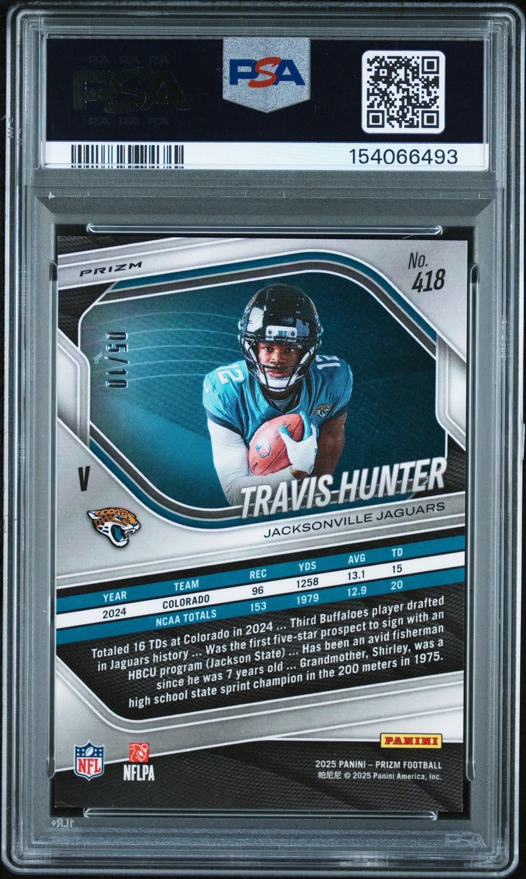 2025 Panini Prizm Travis Hunter Gold Variation 5/10 Rookie #418 PSA 9