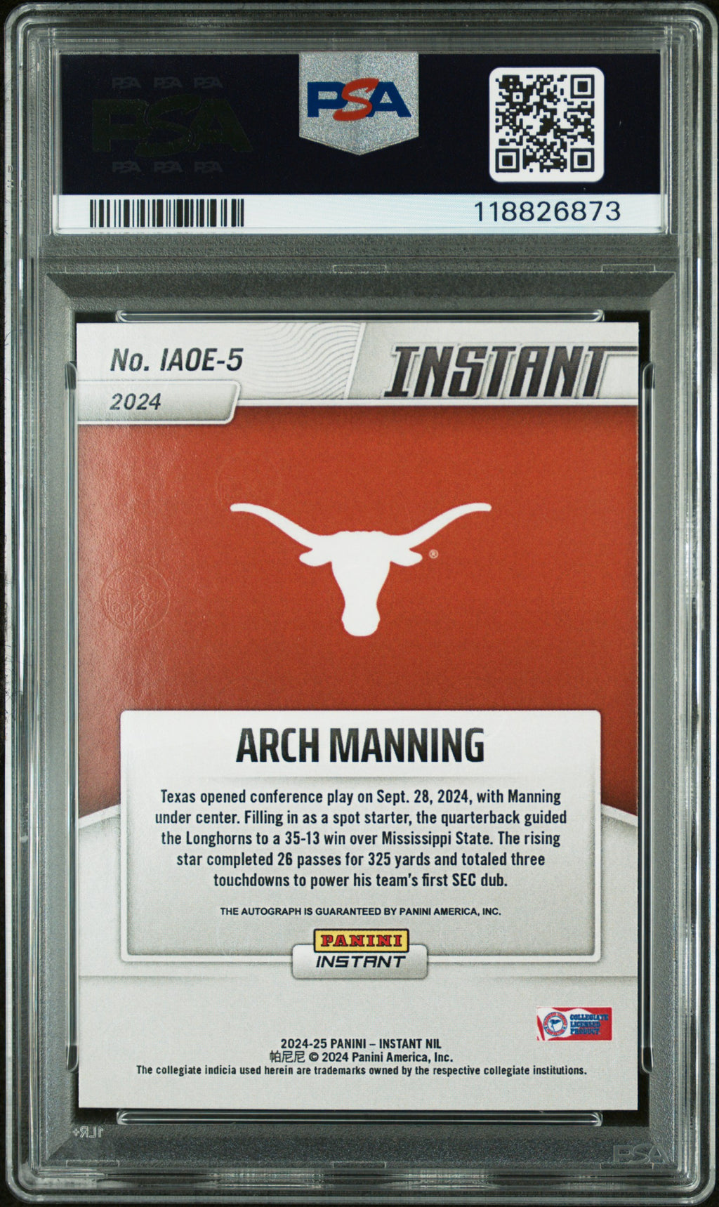 2024 Panini Instant NIL - Arch Manning - Open Edition Auto -#IAOE5- PSA 9 Auto 9