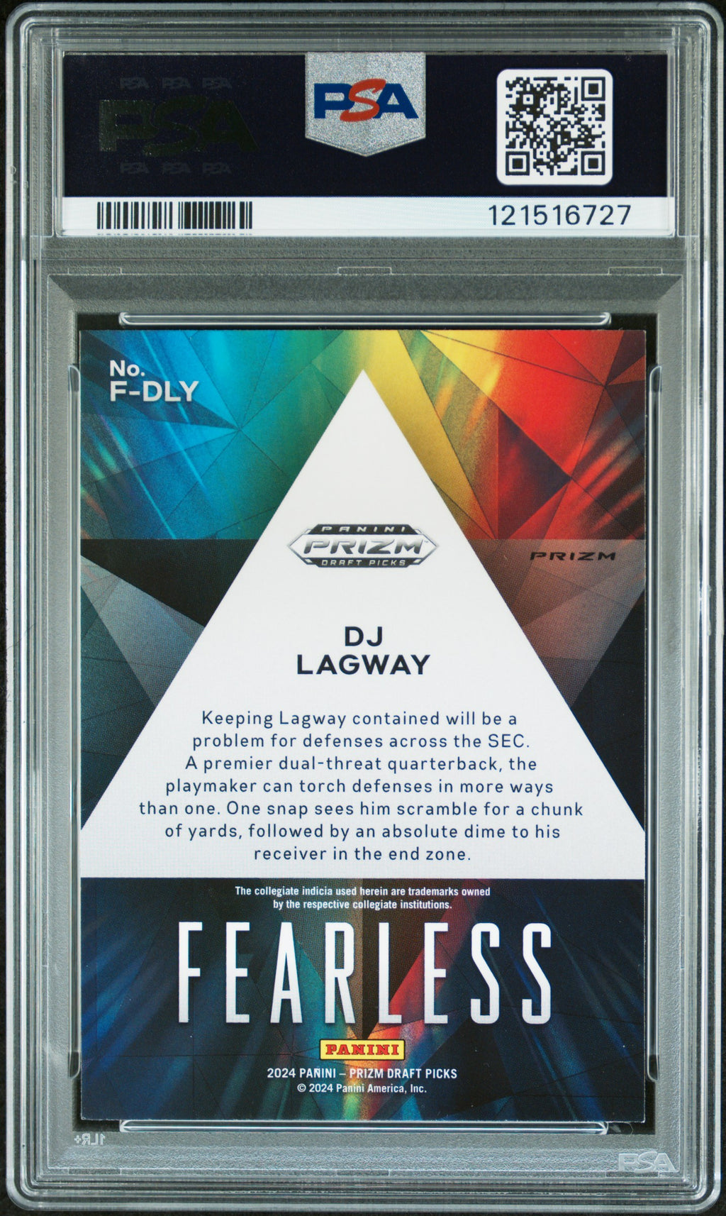 2024 Prizm Draft Picks - DJ Lagway - Fearless Red Ice - #FDLY - PSA 8