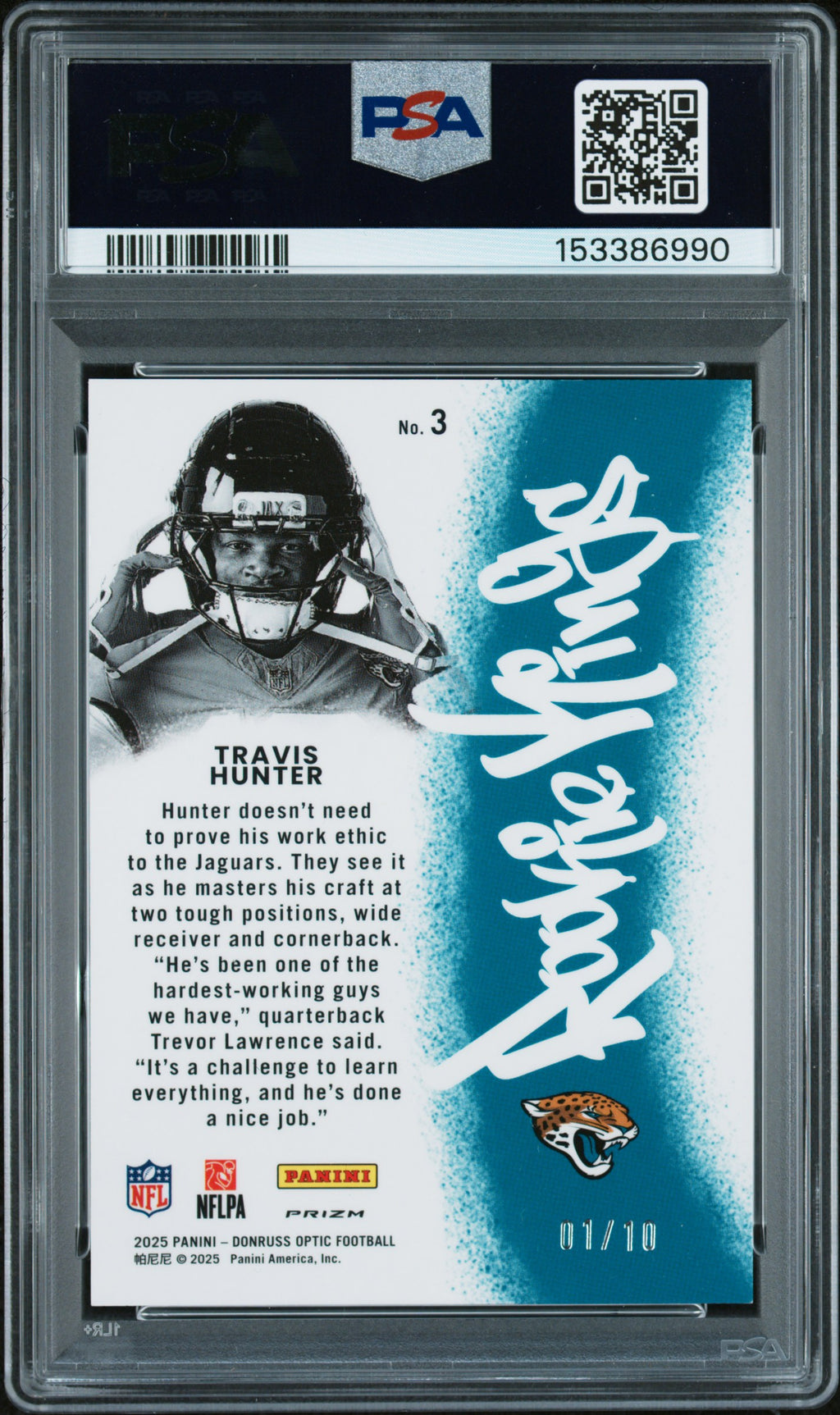 2025 Panini Donruss Optic Rookie Kings Travis Hunter Gold 1/10 Rookie #3 PSA 9 Donruss