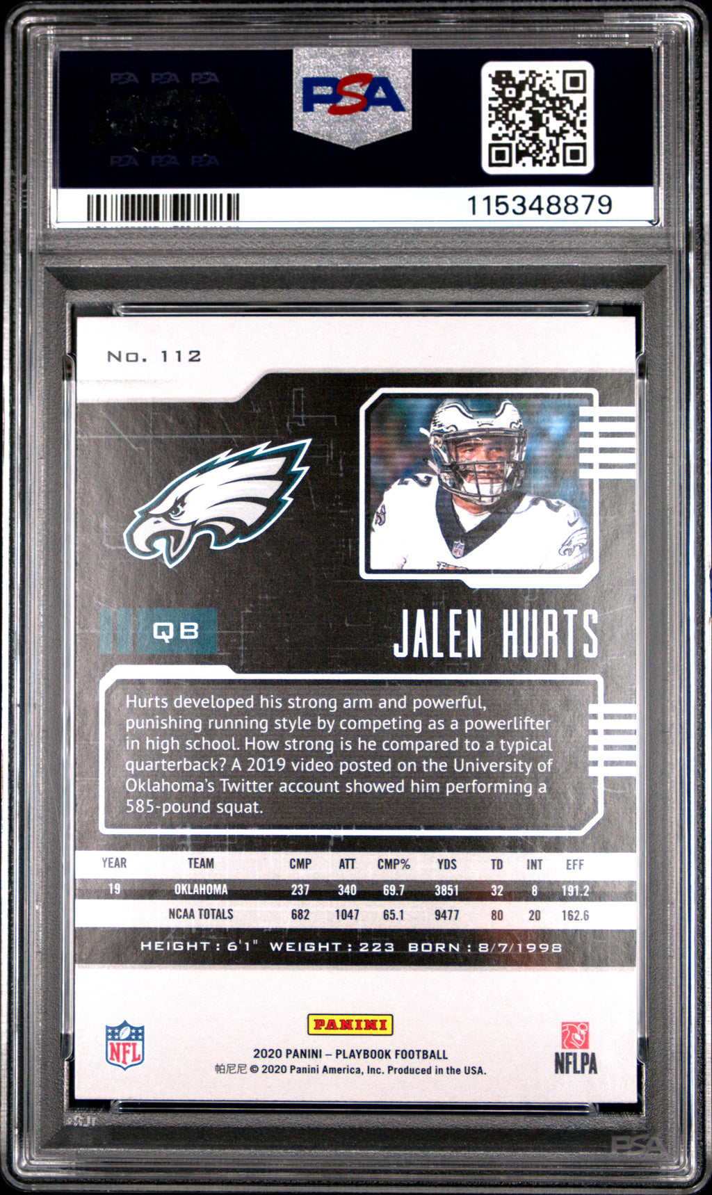 2020 Playbook - Jalen Hurts - #112 - RC - Rookie - PSA 9