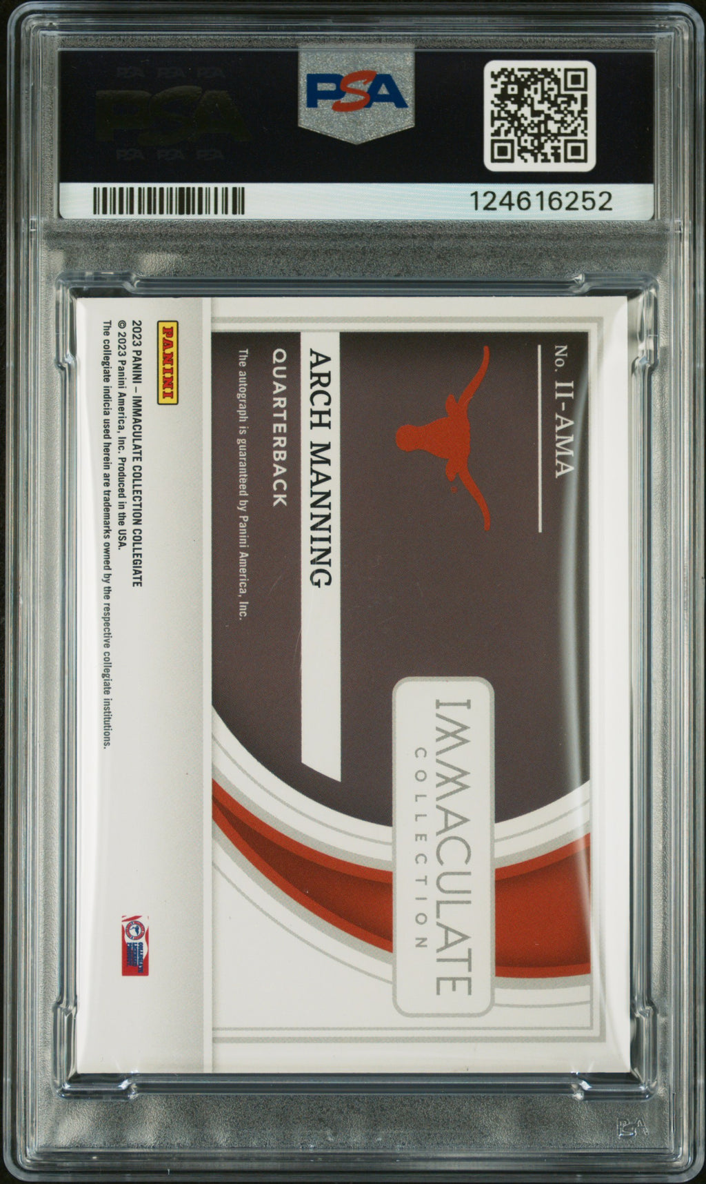 2023 Immaculate - Arch Manning - Introductions Auto Gold 06/10 - #IIAMA - PSA 8