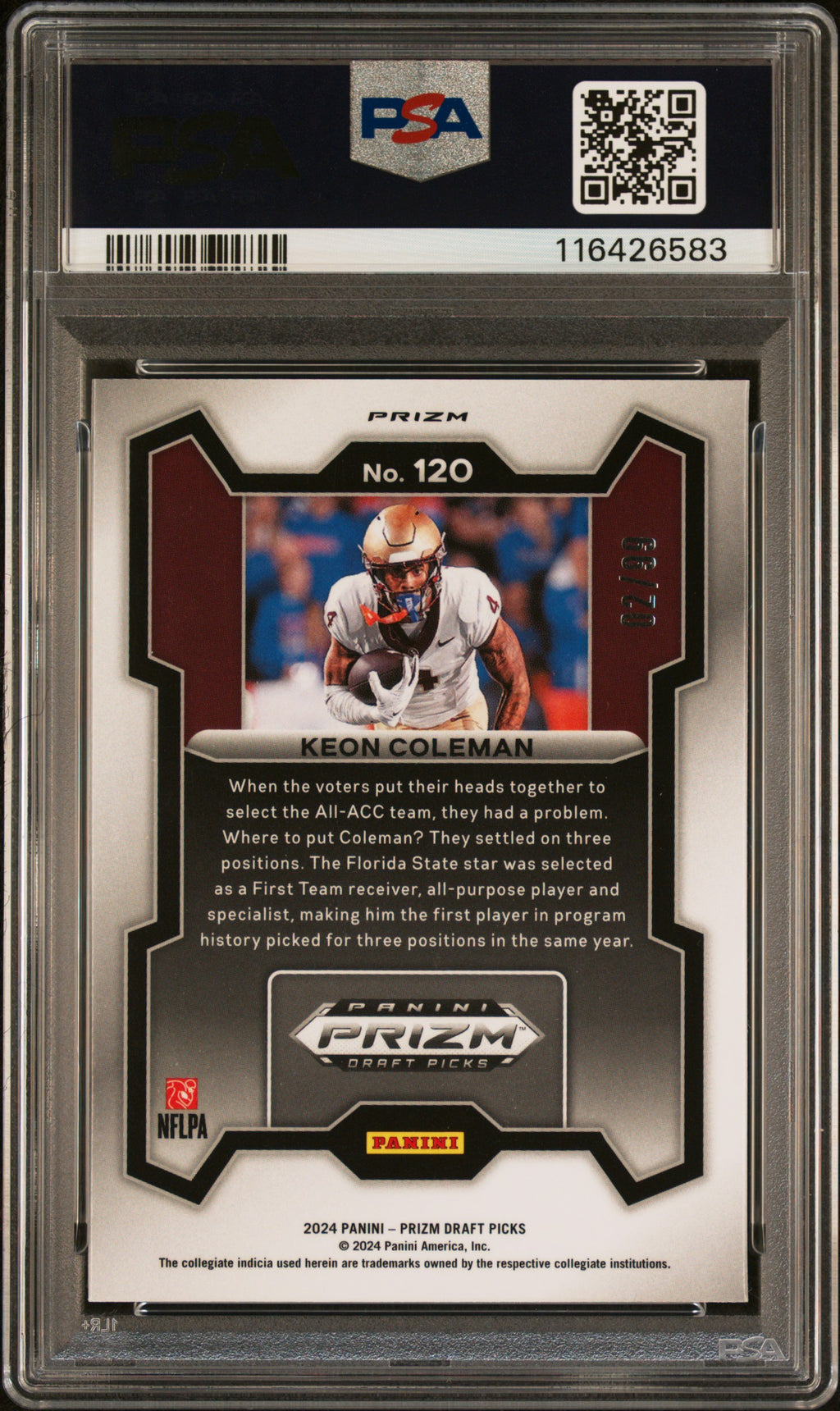 2024 Prizm Draft Picks - Keon Coleman - Blue Ice 2/99 -  #120 - PSA 9