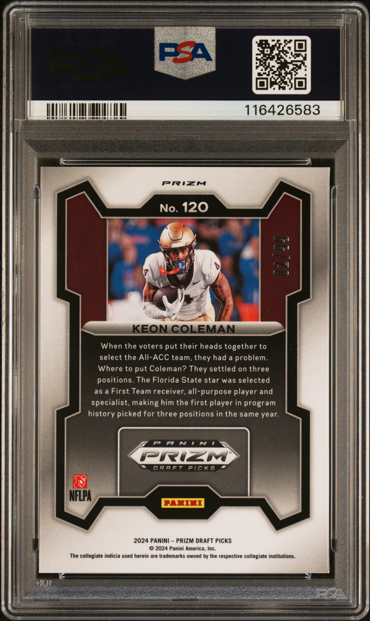 2024 Prizm Draft Picks - Keon Coleman - Blue Ice 2/99 -  #120 - PSA 9