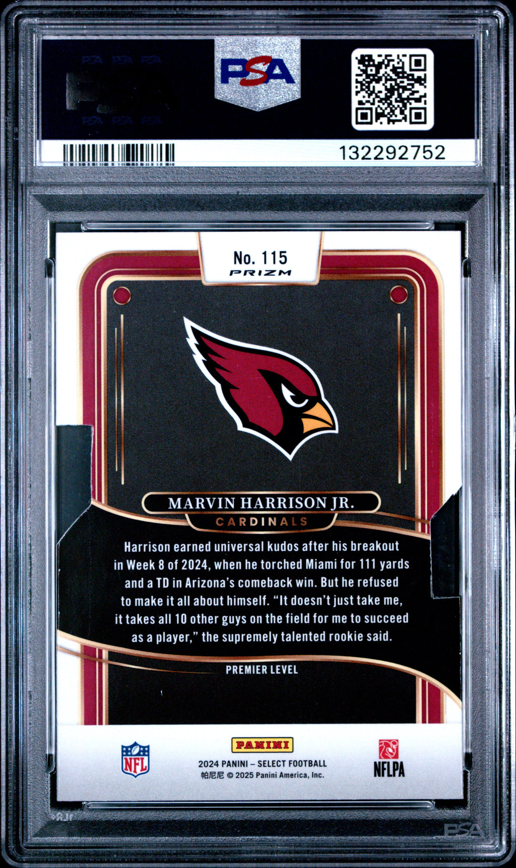 2024 Panini Select Marvin Harrison JR. Die Cut Silver Prizm #115 PSA 9