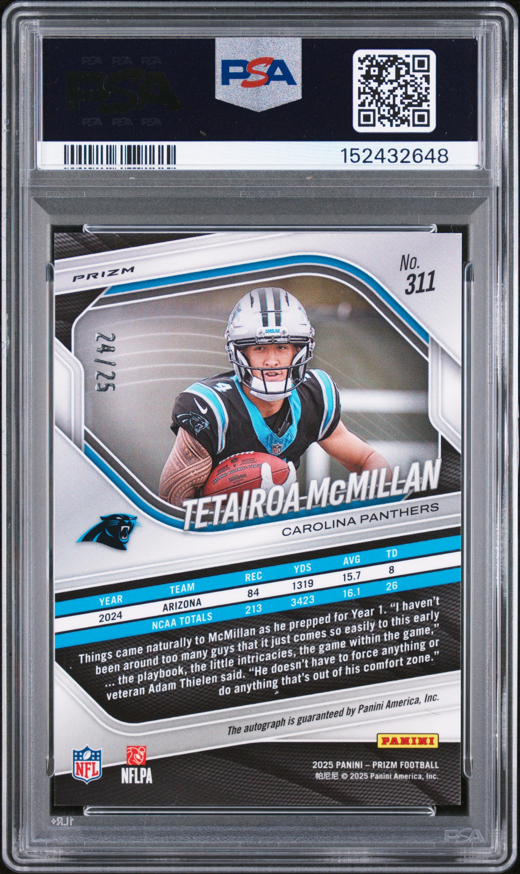 2025 Prizm Tetairoa Mcmillan Camo Auto /25 Rookie #311 PSA 10 Auto 9