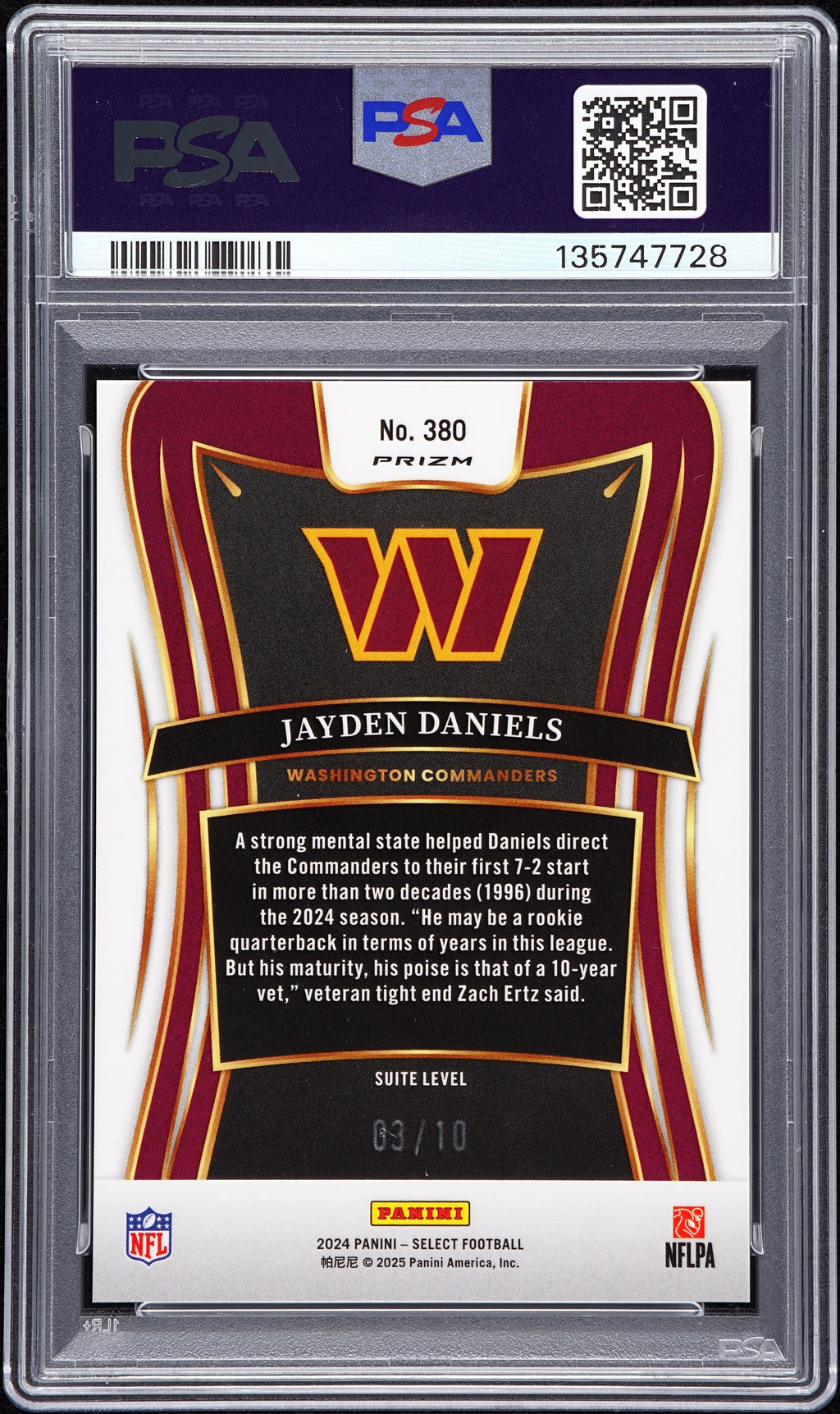 2024 Select - Jayden Daniels - Gold Dragon Scale /10 #380 - PSA 10 GEM MINT