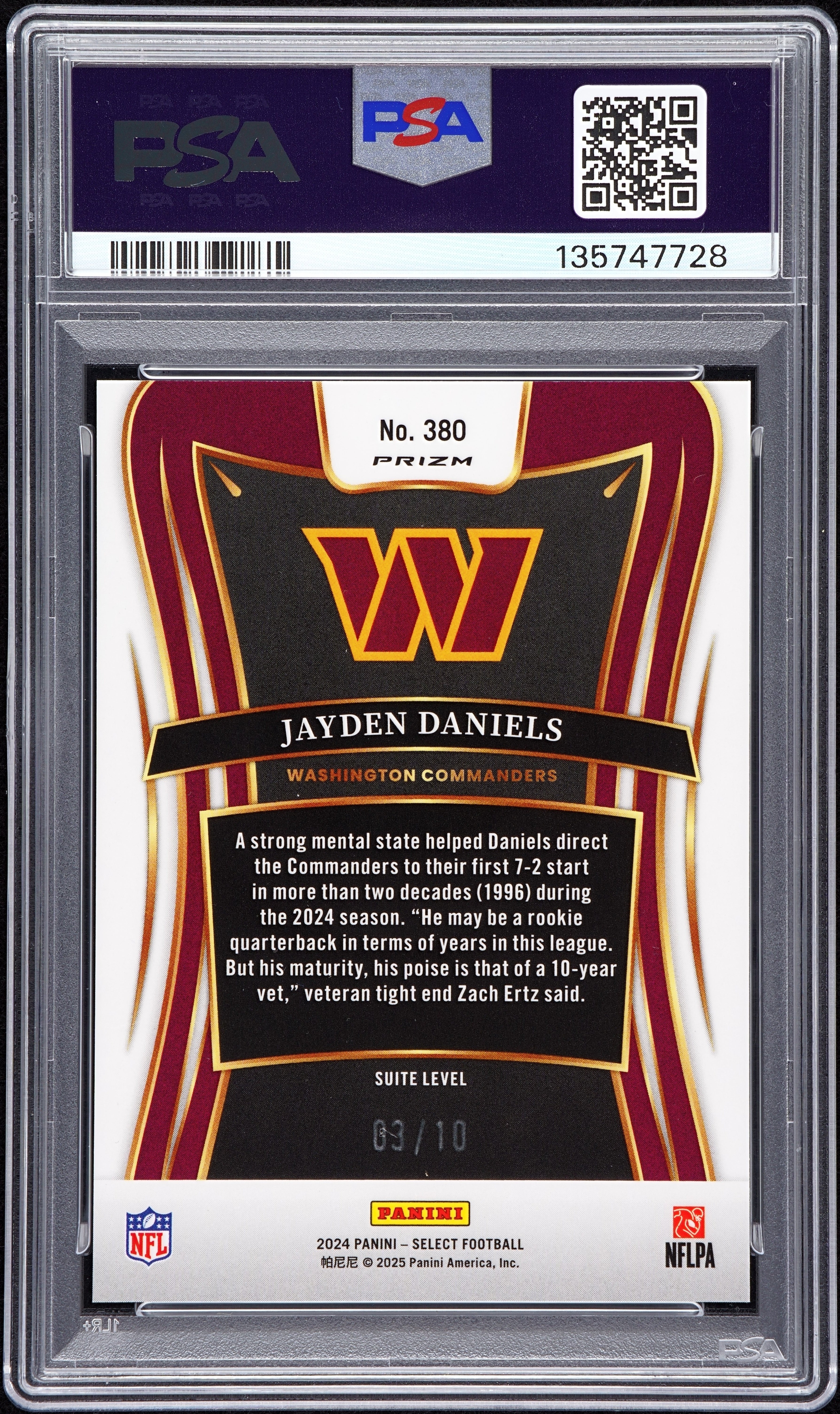 2024 Select - Jayden Daniels - Gold Dragon Scale /10 #380 - PSA 10 GEM MINT