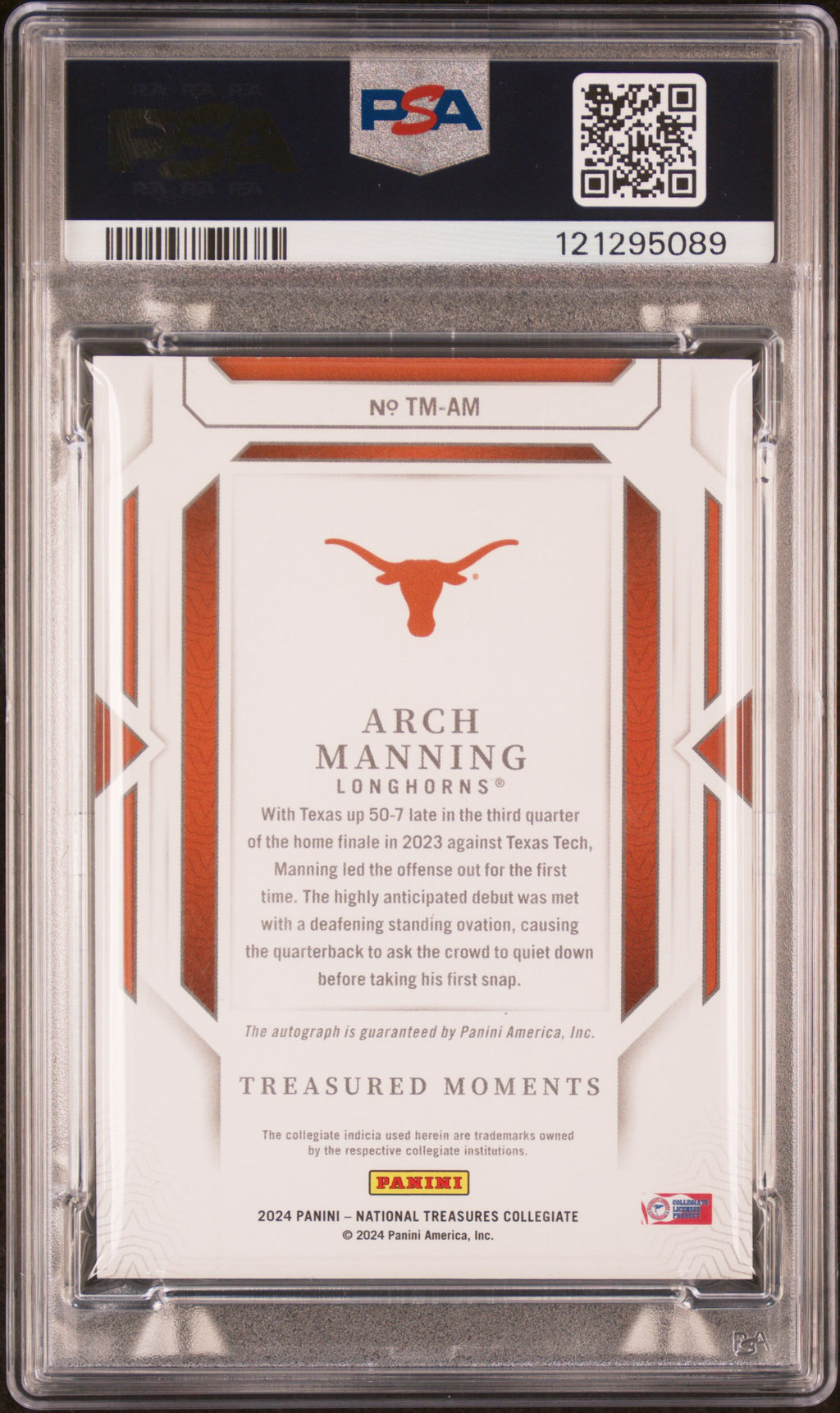 2024 National Treasures - Arch Manning - Treasured Moments Auto /25 -PSA 9