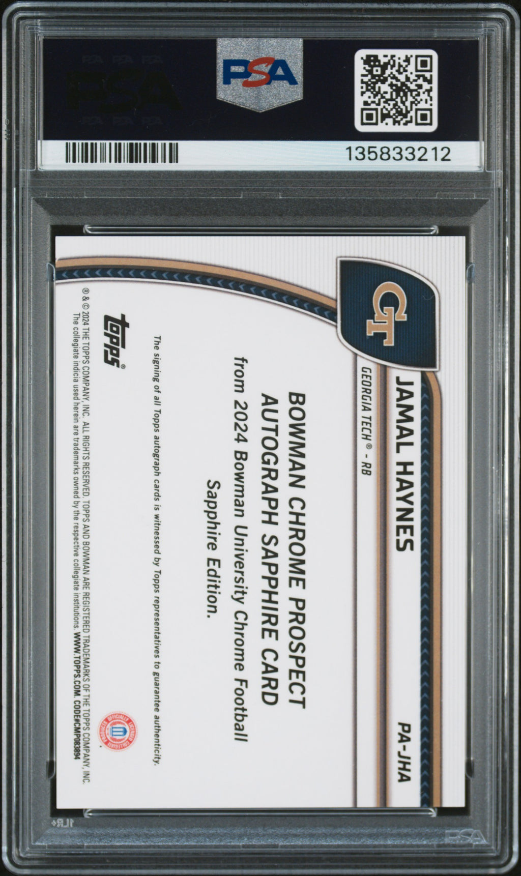 2024 Bowman Sapphire - Jamal Haynes - Orange Refractor Auto /25 - PSA 10 Auto 10