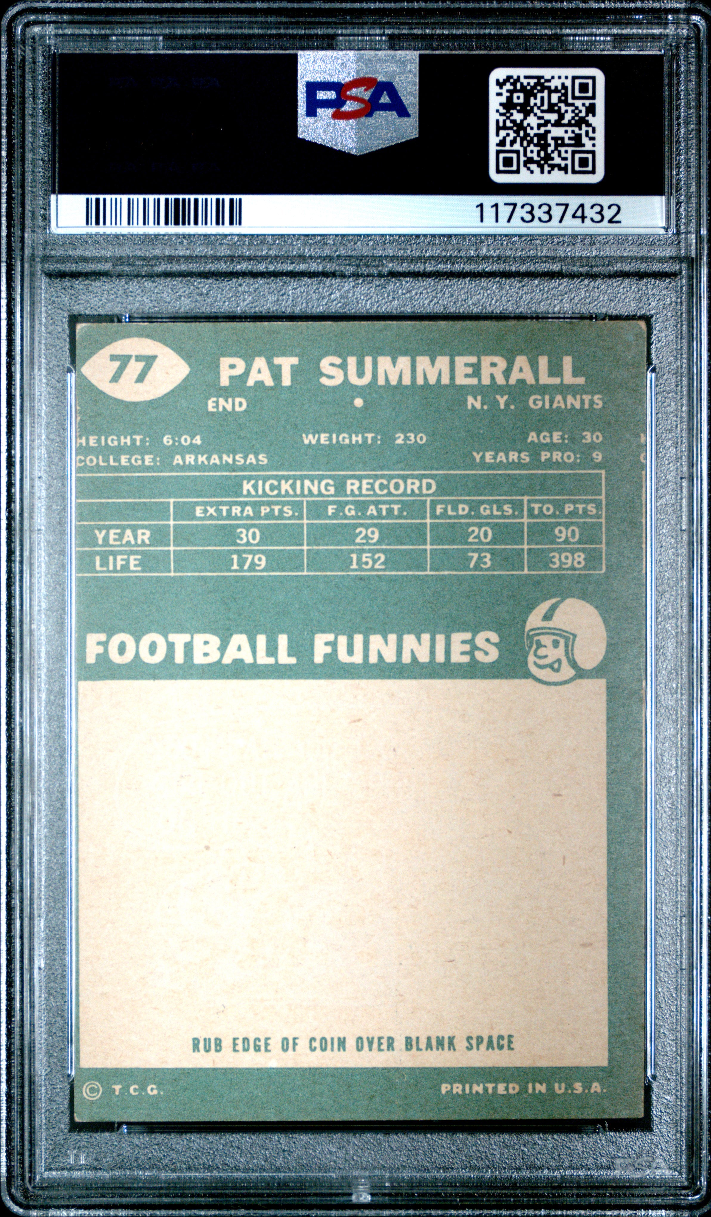 1960 Topps - Pat Summerall - #77 -  PSA 4