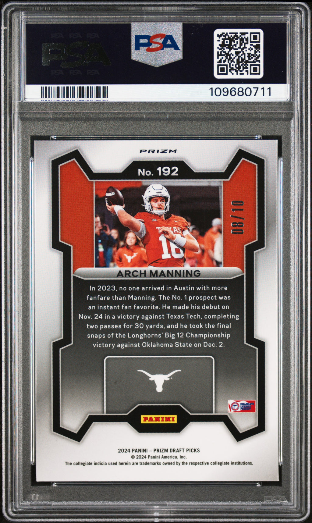 2024 Prizm Draft Picks -  Arch Manning - Gold /10 - PSA 9 - #192