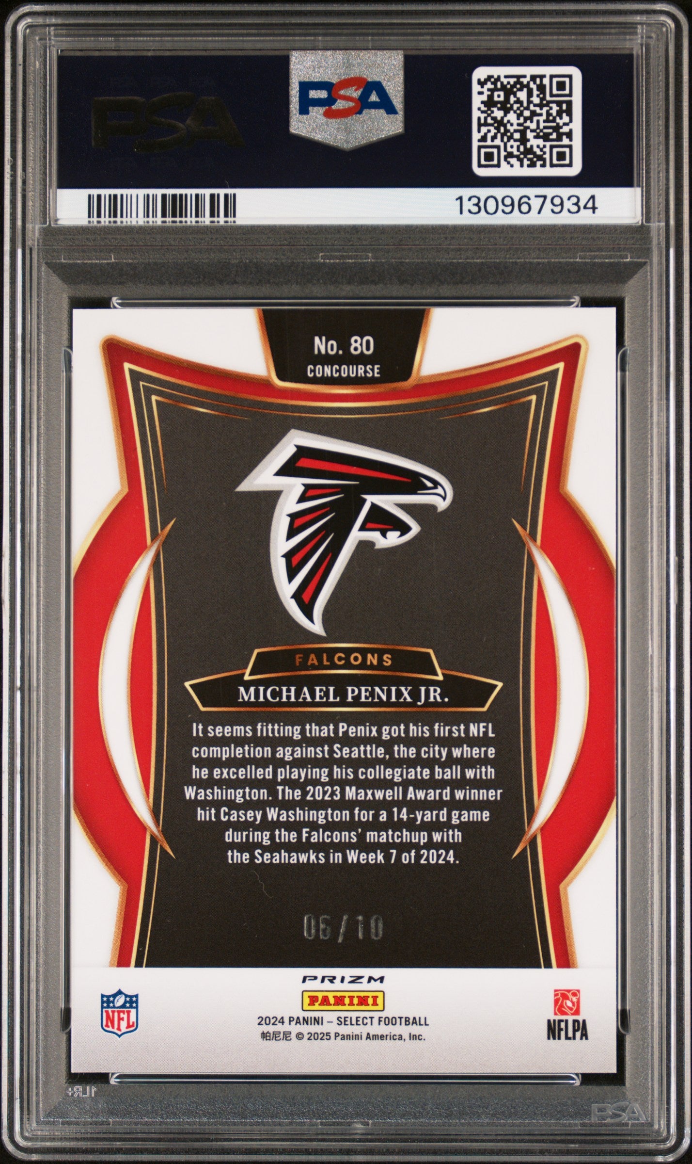 2024 Select - Michael Penix Jr.- Gold Prizm 6/10 #80 - RC Rookie-PSA 10 GEM MINT