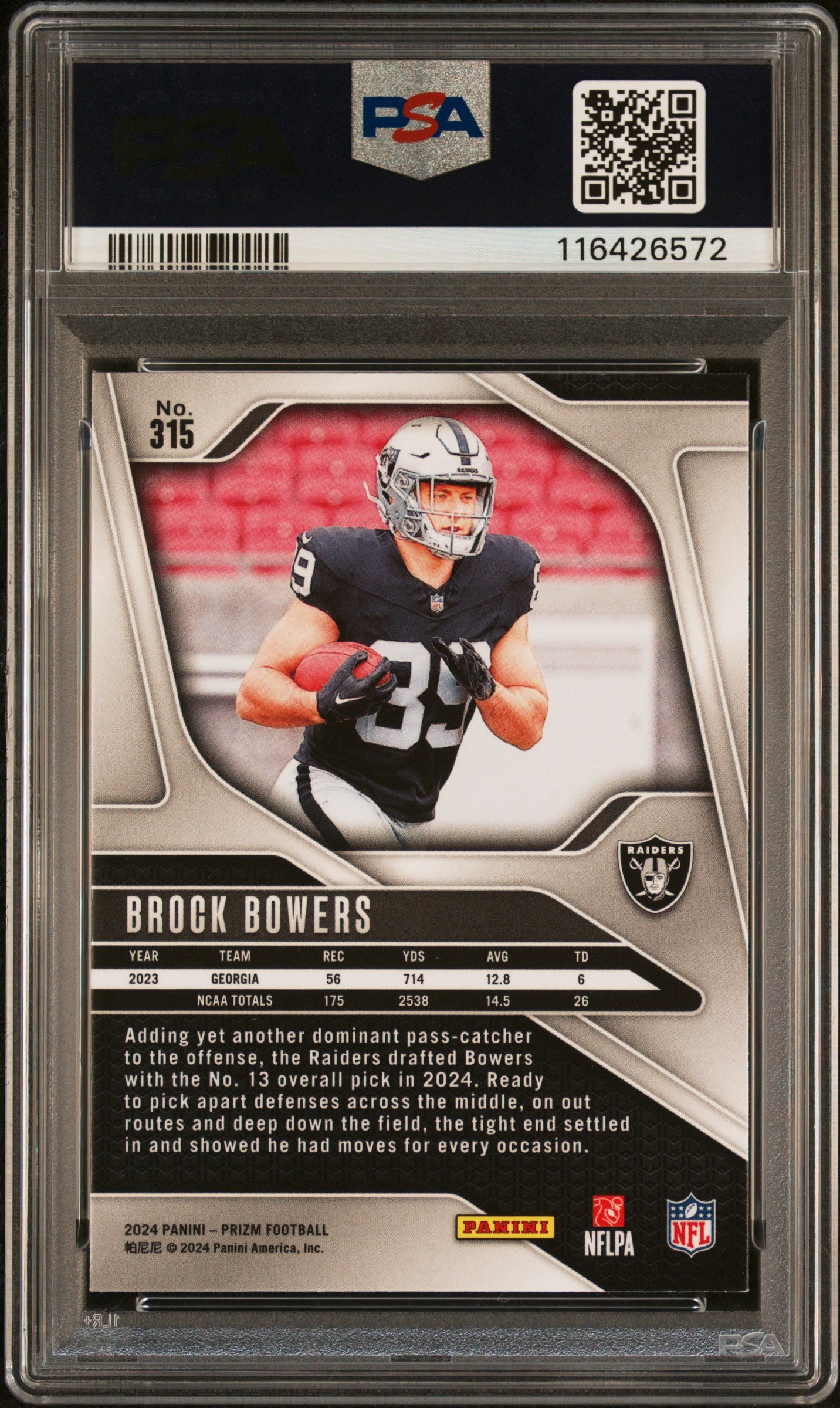 2024 Prizm - Brock Bowers - #315 - PSA 9