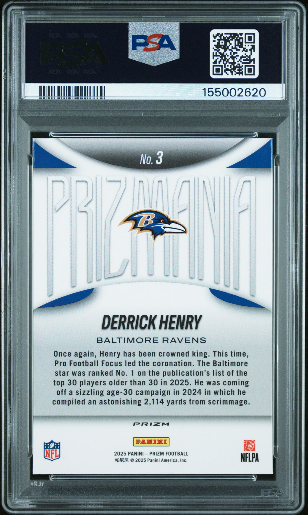 2025 Panini Prizm Prizmania Derrick Henry Prizm #3 PSA 10 Panini Authentic