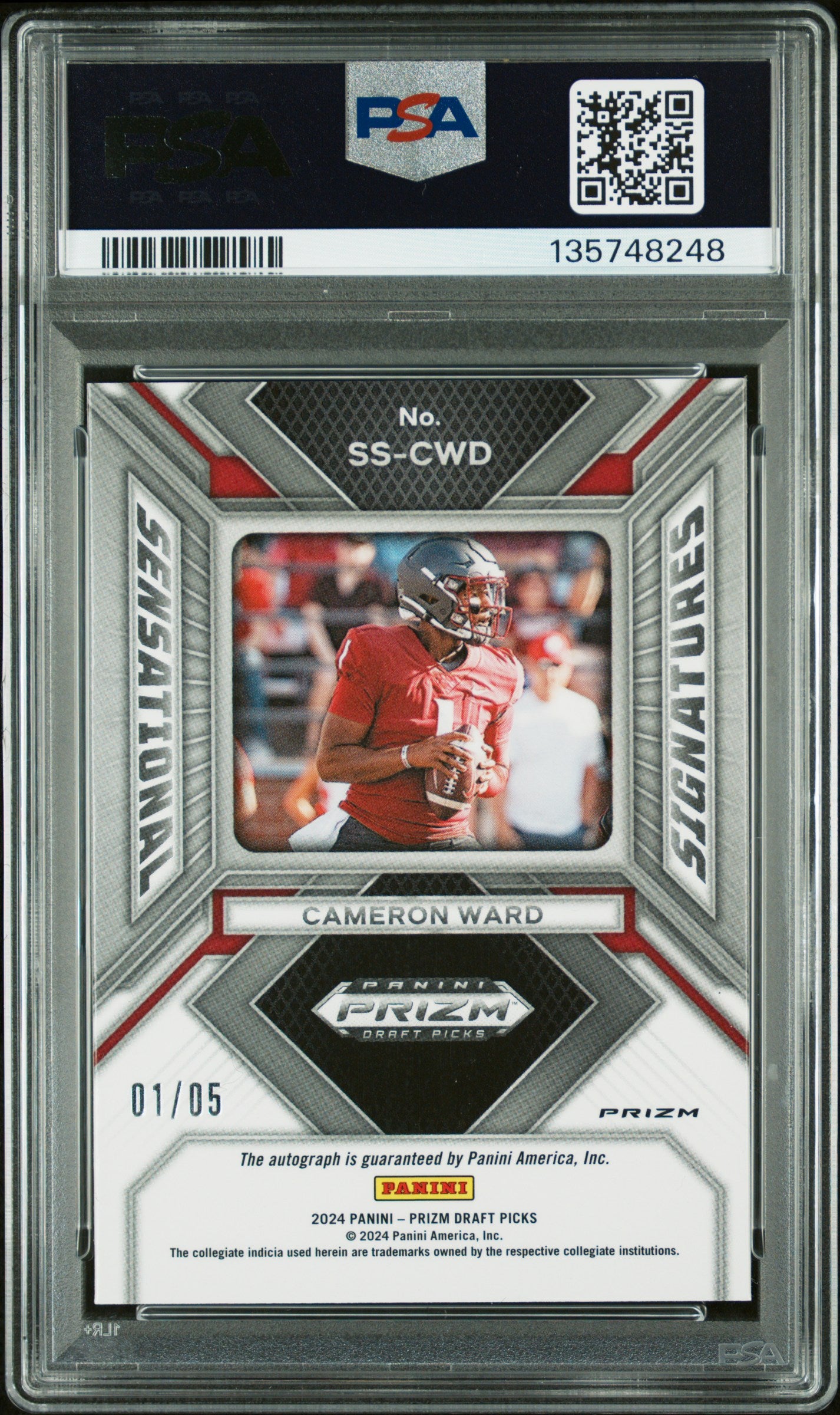 2024 Prizm Draft Picks - Cameron Ward - Red Flash Sens. Sig.  /5 - PSA 8
