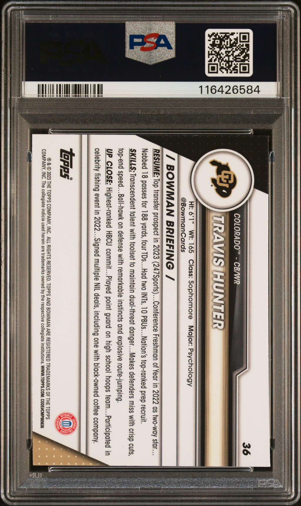 2023 Bowman Chrome - Travis Hunter - Bowman 1st - #36 - PSA 10 - GEM MINT