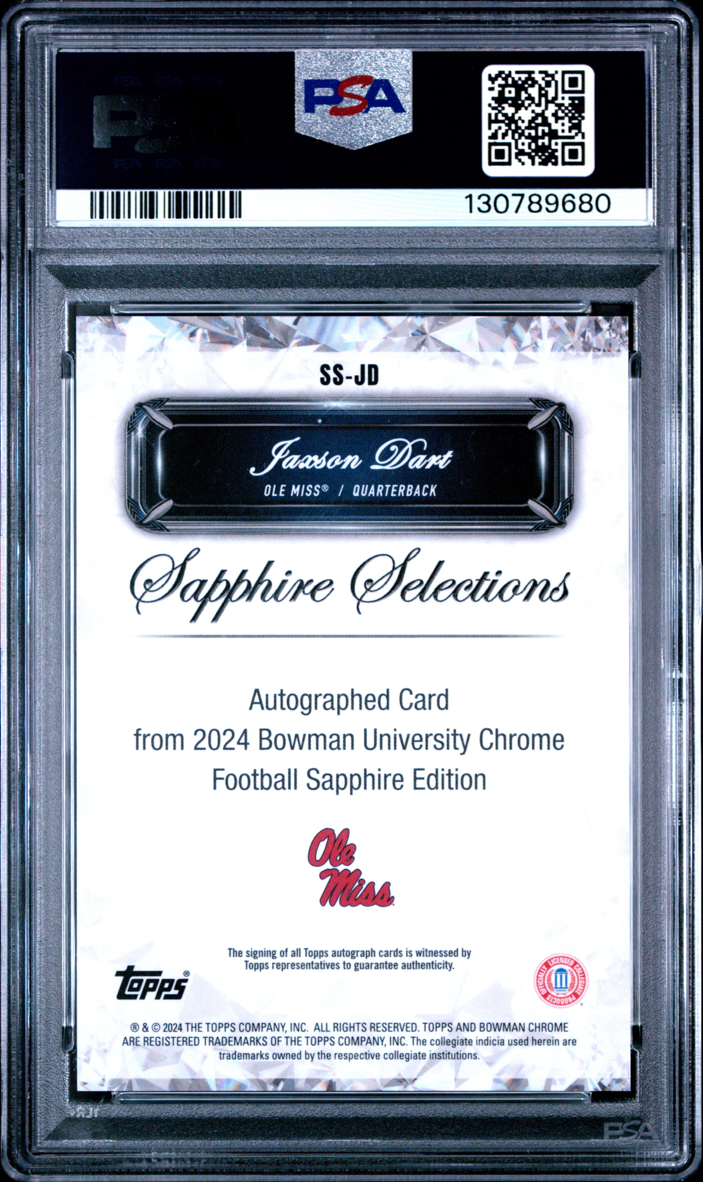 2024 Bowman Sapphire - Jaxson Dart - Orange Auto /25 #SSJD - PSA 10 GEM MINT