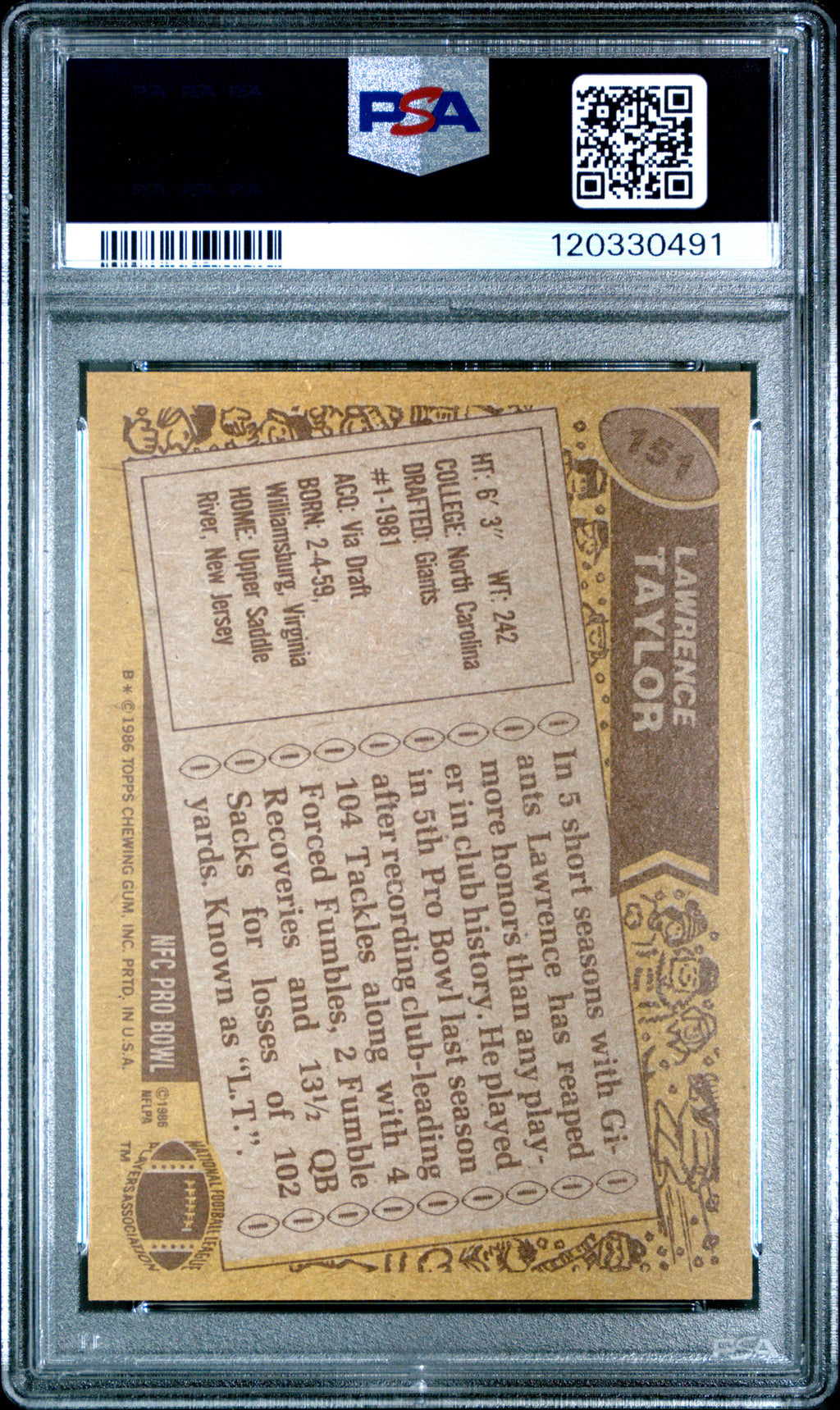 1986 Topps - Lawrence Taylor - #151 PSA 6