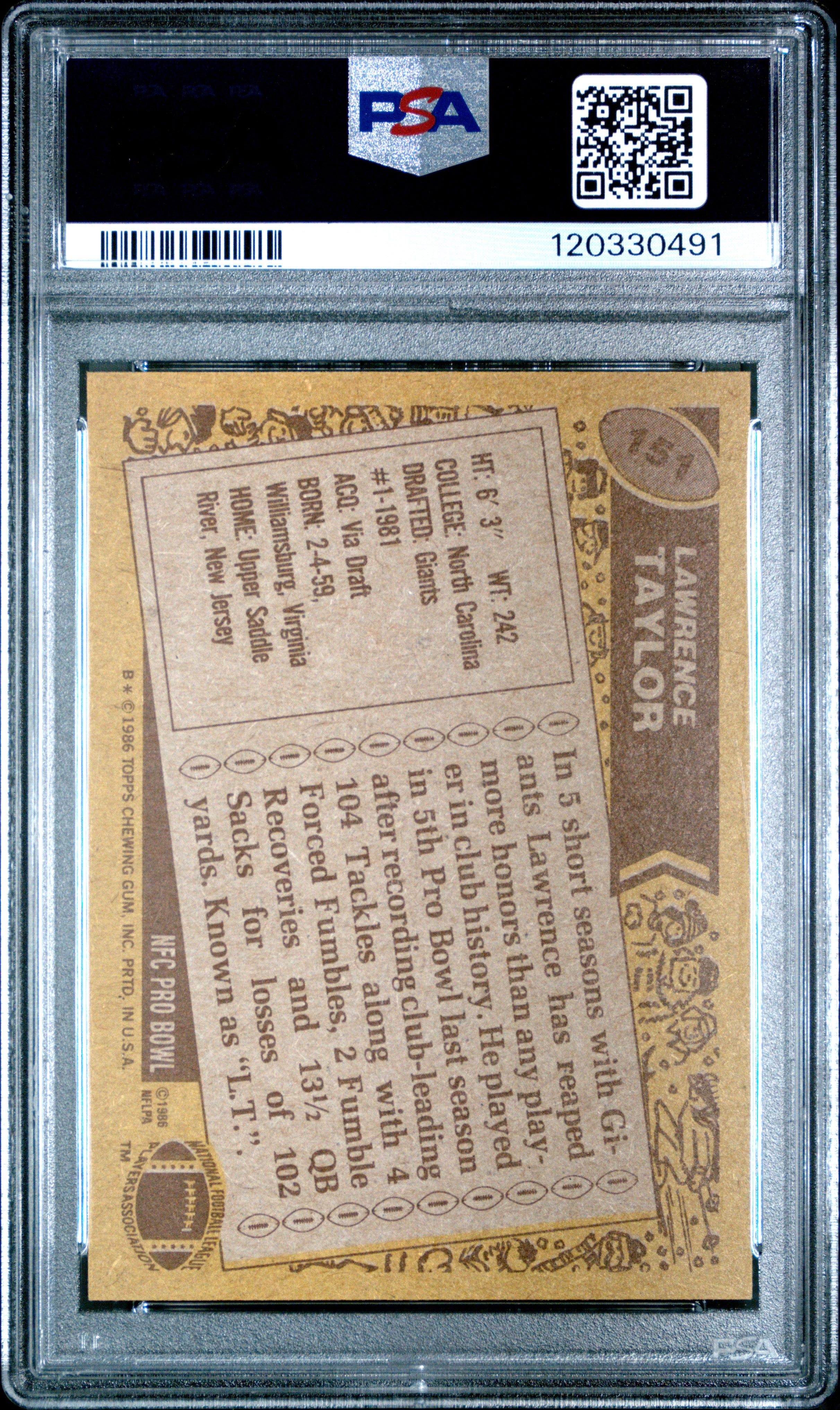 1986 Topps - Lawrence Taylor - #151 PSA 6