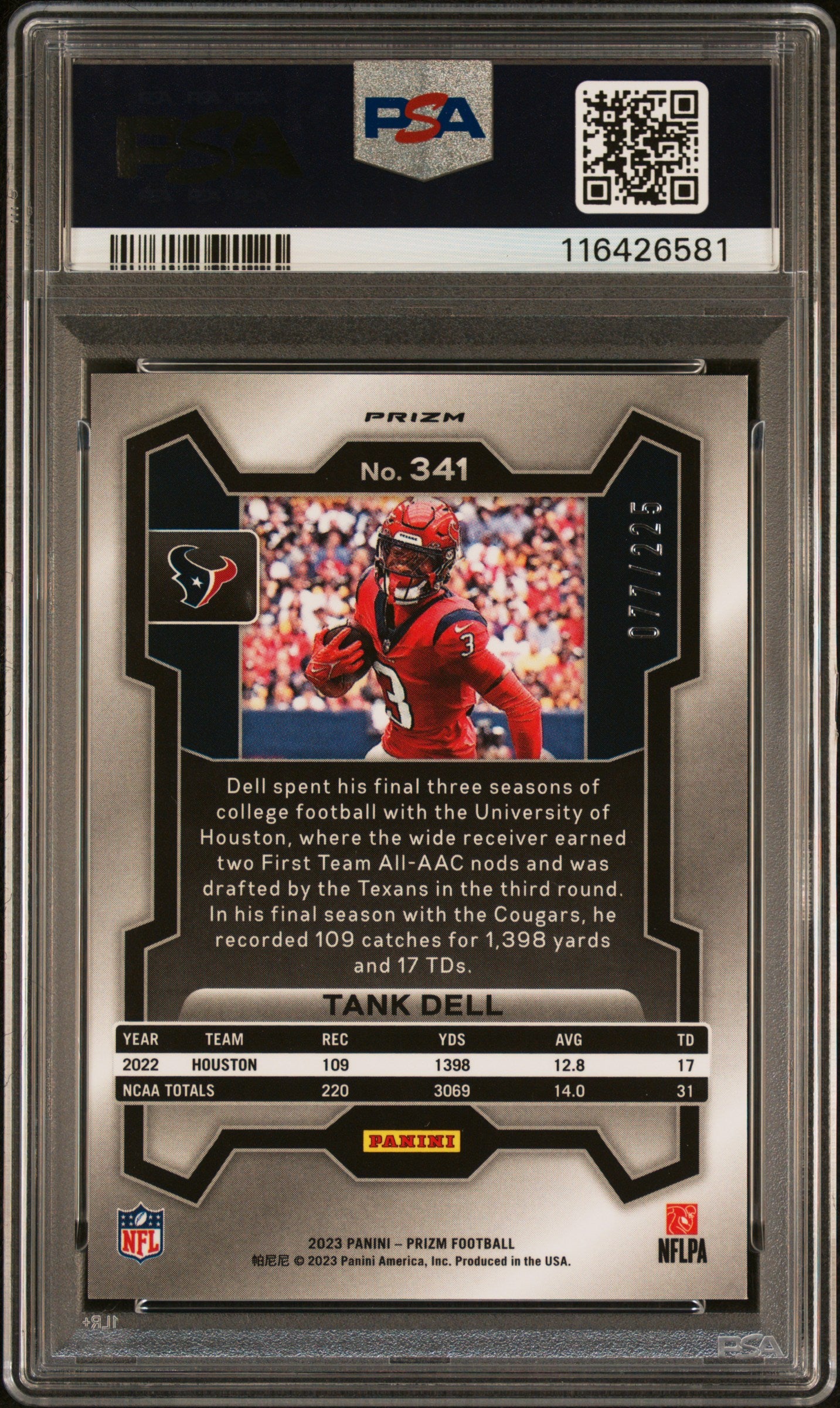 2023 Prizm - Tank Dell - Purple Ice /225 - #341 - PSA 10 - GEM MINT