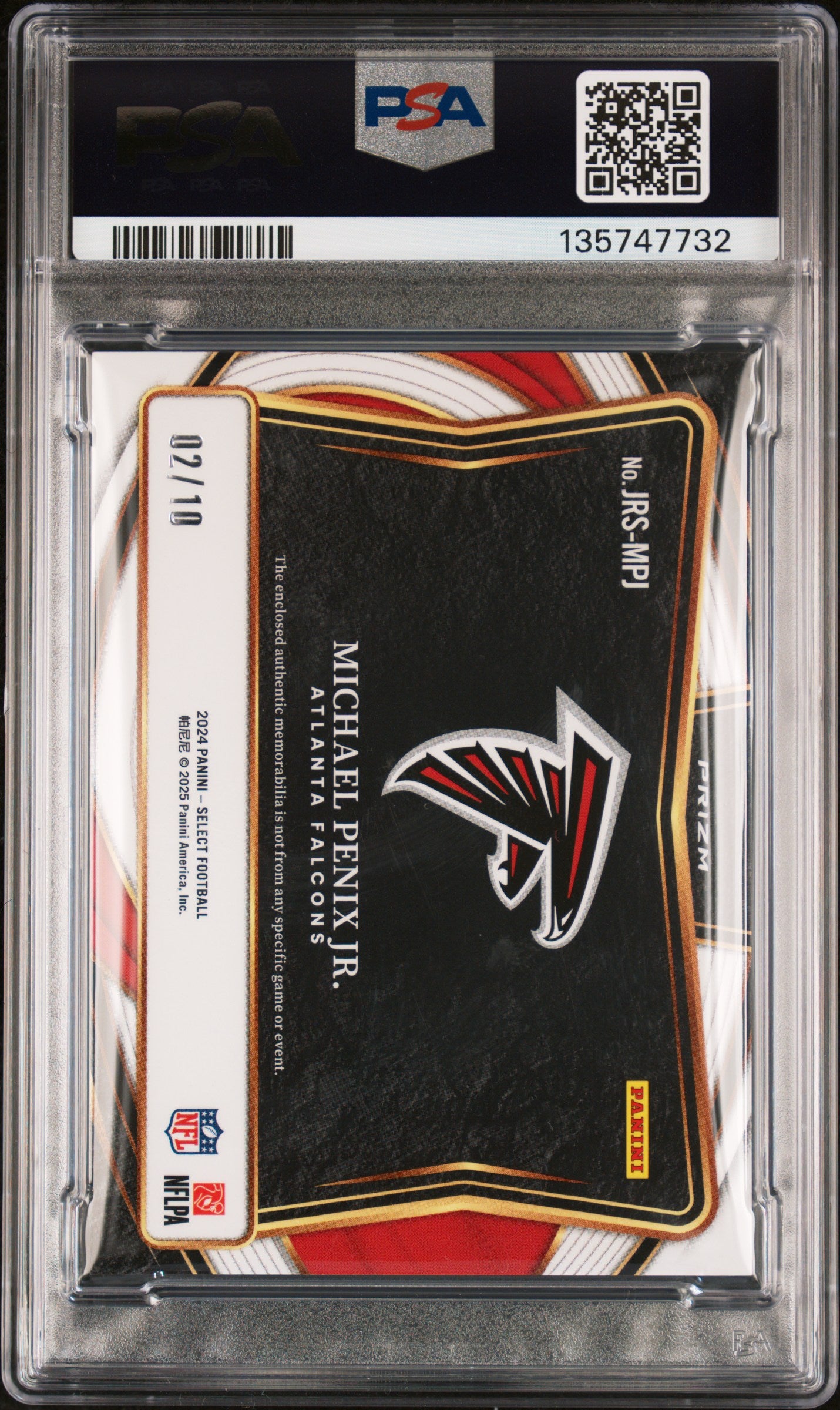 2024 Select - Michael Penix Jr - Gold Jumbo RC Patch /10 - PSA 10 GEM MINT