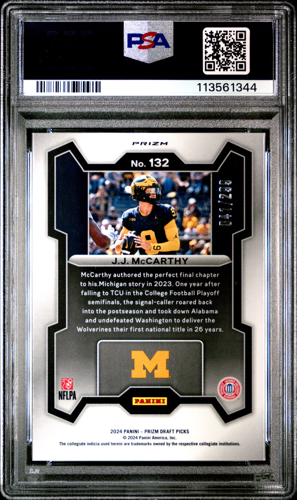 2024 Panini Prizm Draft Picks JJ Mccarthy Red #132 PSA 9