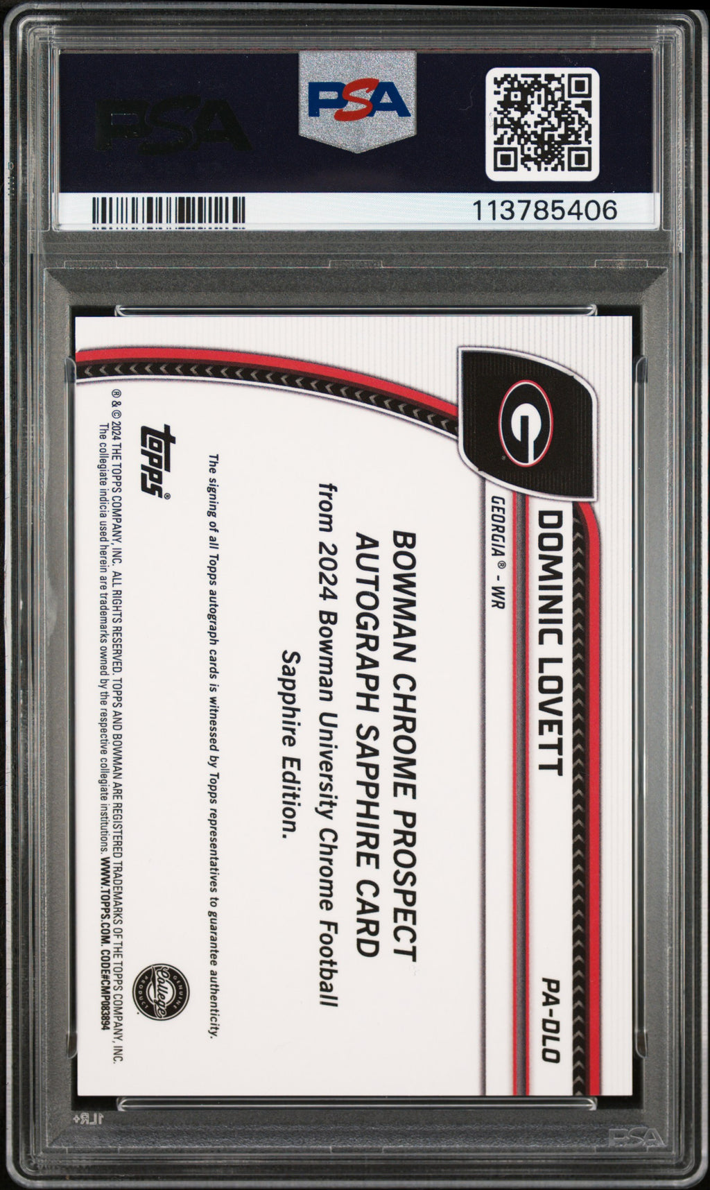 2024 Bowman Sapphire - Dominic Lovett - Black Auto /10 - #PADLO PSA 10 Auto 10