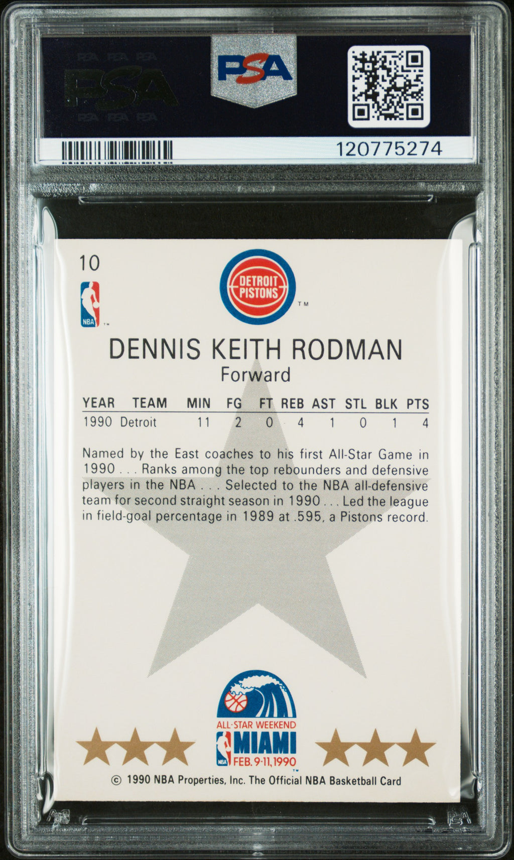 1990 Hoops - Dennis Rodman - All Star - #10 - PSA 6