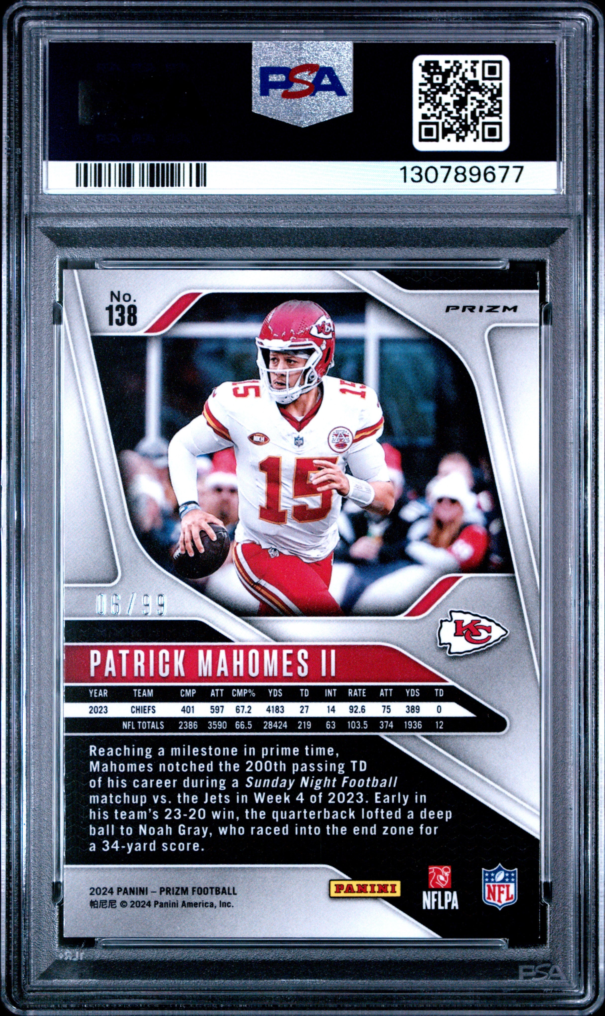 2024 Prizm - Patrick Mahomes II - No Huddle Blue /99 #138 - PSA 10 GEM MINT