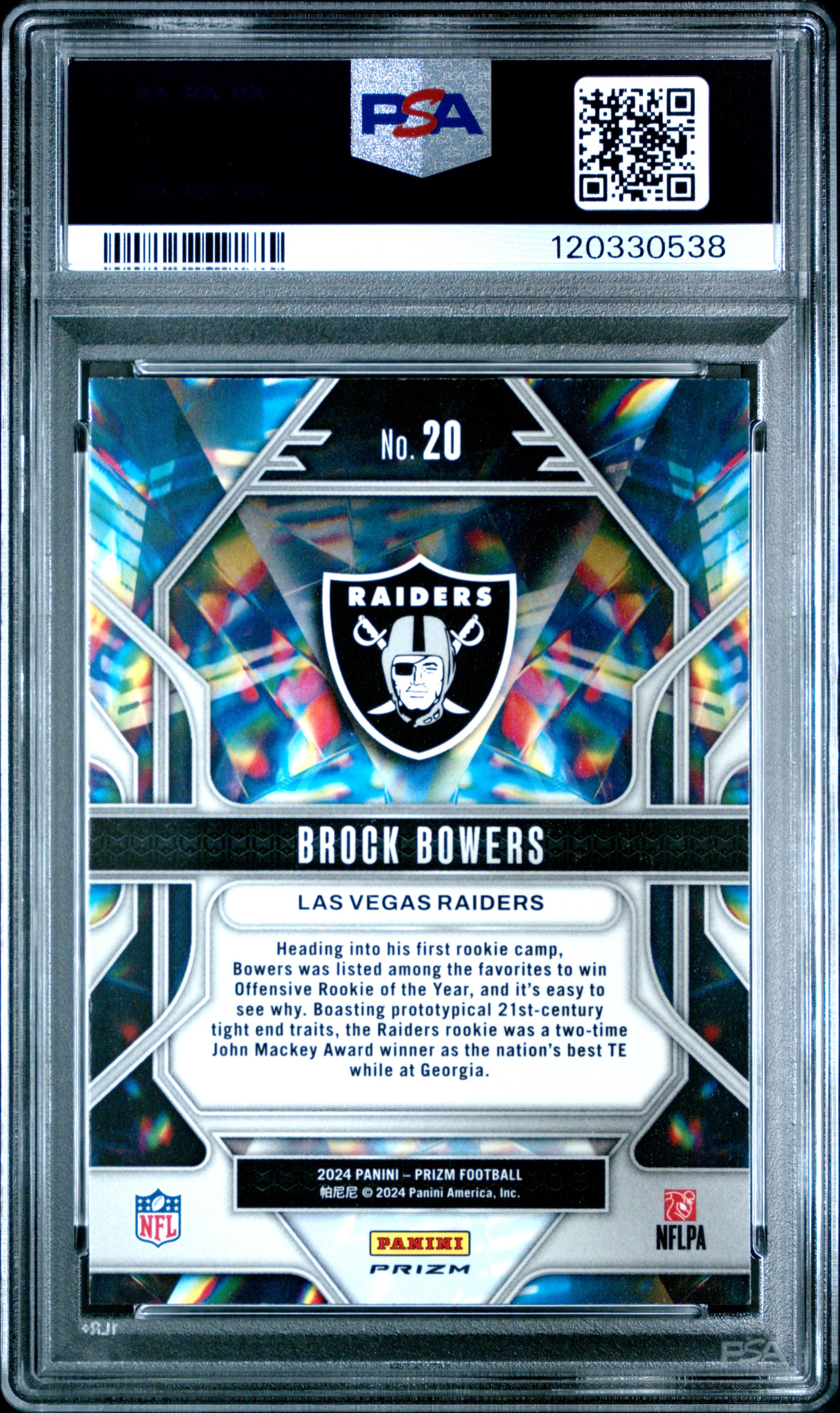 2024 Prizm Brock Bowers Prizmatic No Huddle #20 PSA 10