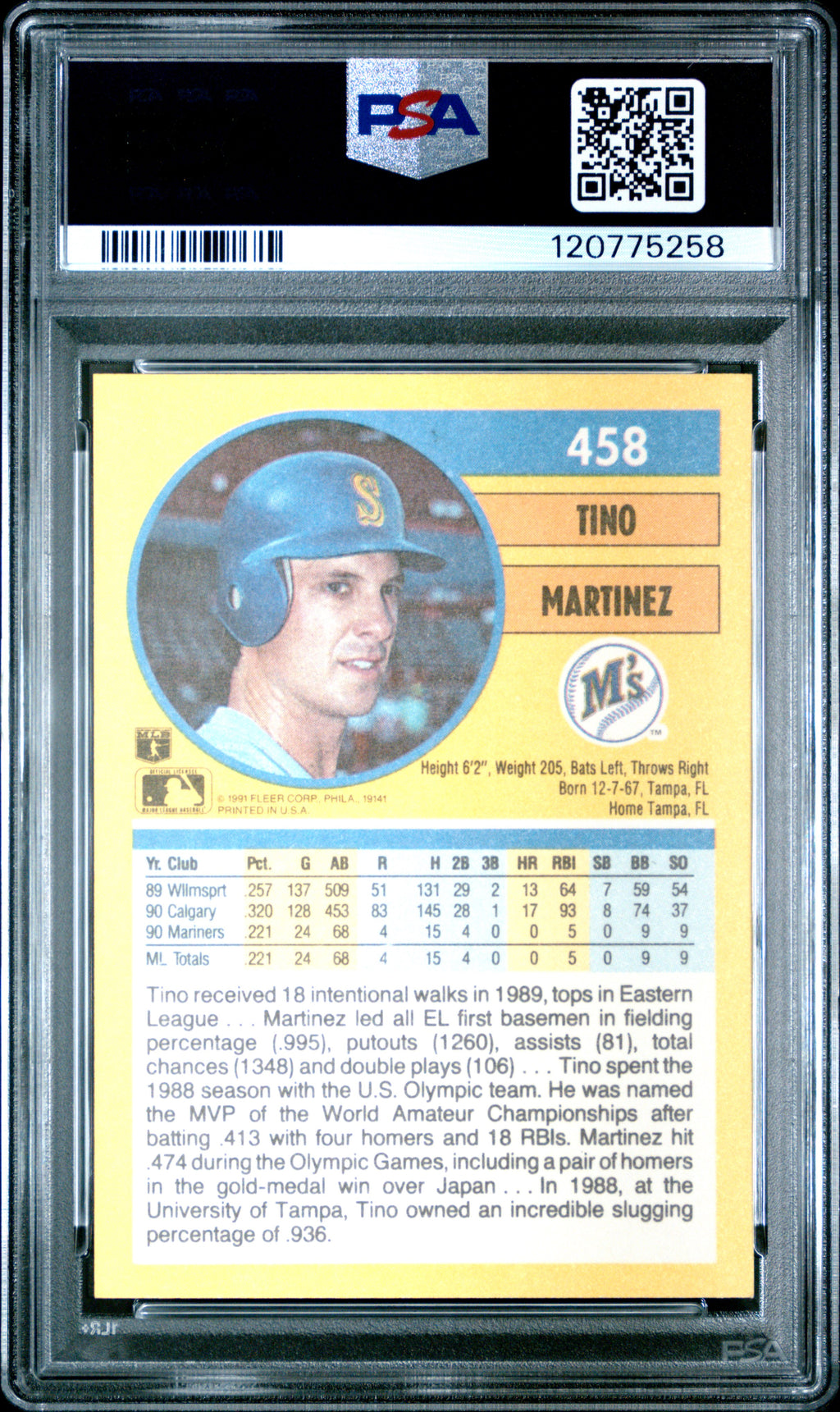 1991 Fleer - Tino Martinez -  #458 - PSA 9