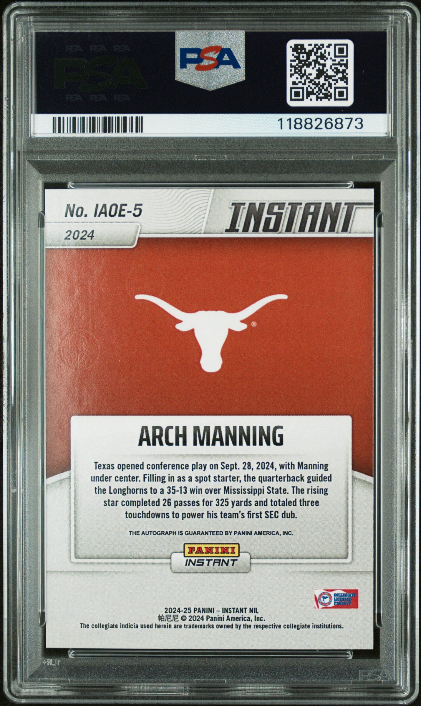 2024 Panini Instant NIL - Arch Manning - Open Edition Auto -#IAOE5- PSA 9 Auto 9