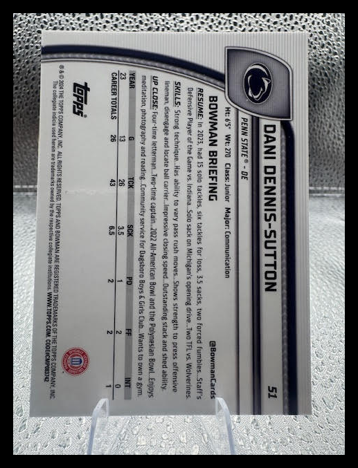 2024 Bowman Sapphire - Dani Dennis-Sutton - Gold Refractor /50 - #51