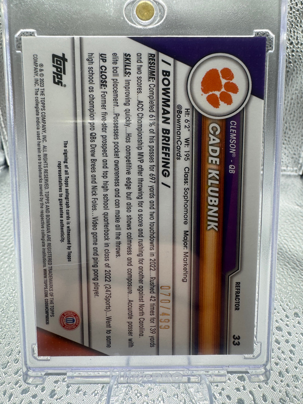 2023 Bowman Chrome - Cade Klubnik - Refractor 70/499 Autograph - #33