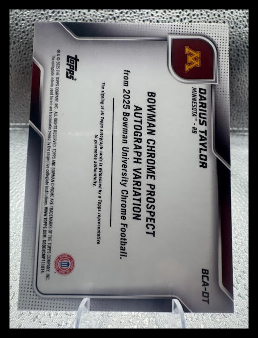 2025 Bowman Chrome - Darius Taylor - Bowman 1st Auto - U of Minnesota - #BCA-DT