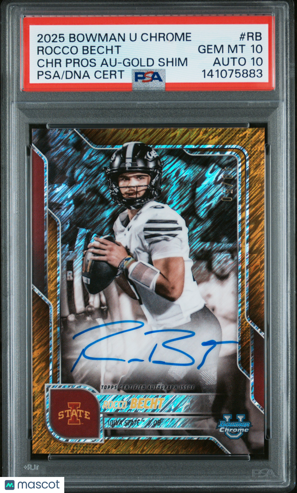 2025 Bowman Chrome - Rocco Becht - Gold Refractor Auto /50 - PSA 10 Auto 10